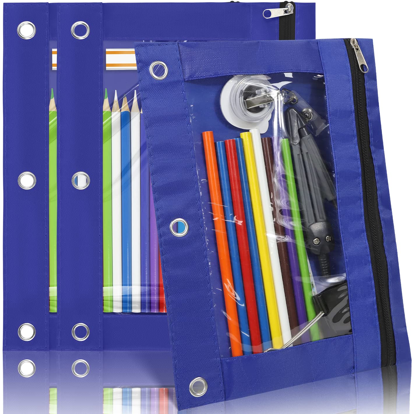 Yoeejob 3 Pack Blue Zippered Pencil Pouch for 3 Ring Binder - Clear Window Pen Holder Case for School, Office & College Organization (Perfect for Students, Teachers & Professionals)