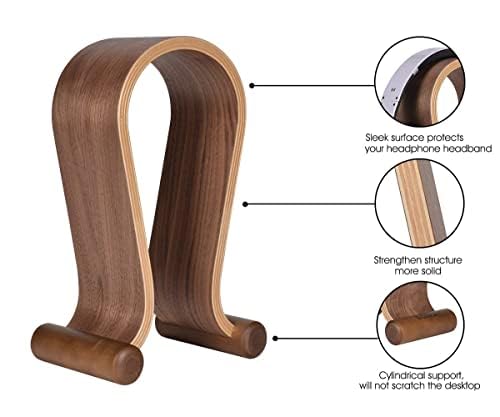 Premium SAMDI Walnut Wood Headphone Stand - Universal Holder for Sony, Bose, Shure, Jabra, JBL, AKG Gaming Headphones - Stylish Omega Design for Desk, Office, Studio & Gaming Setup