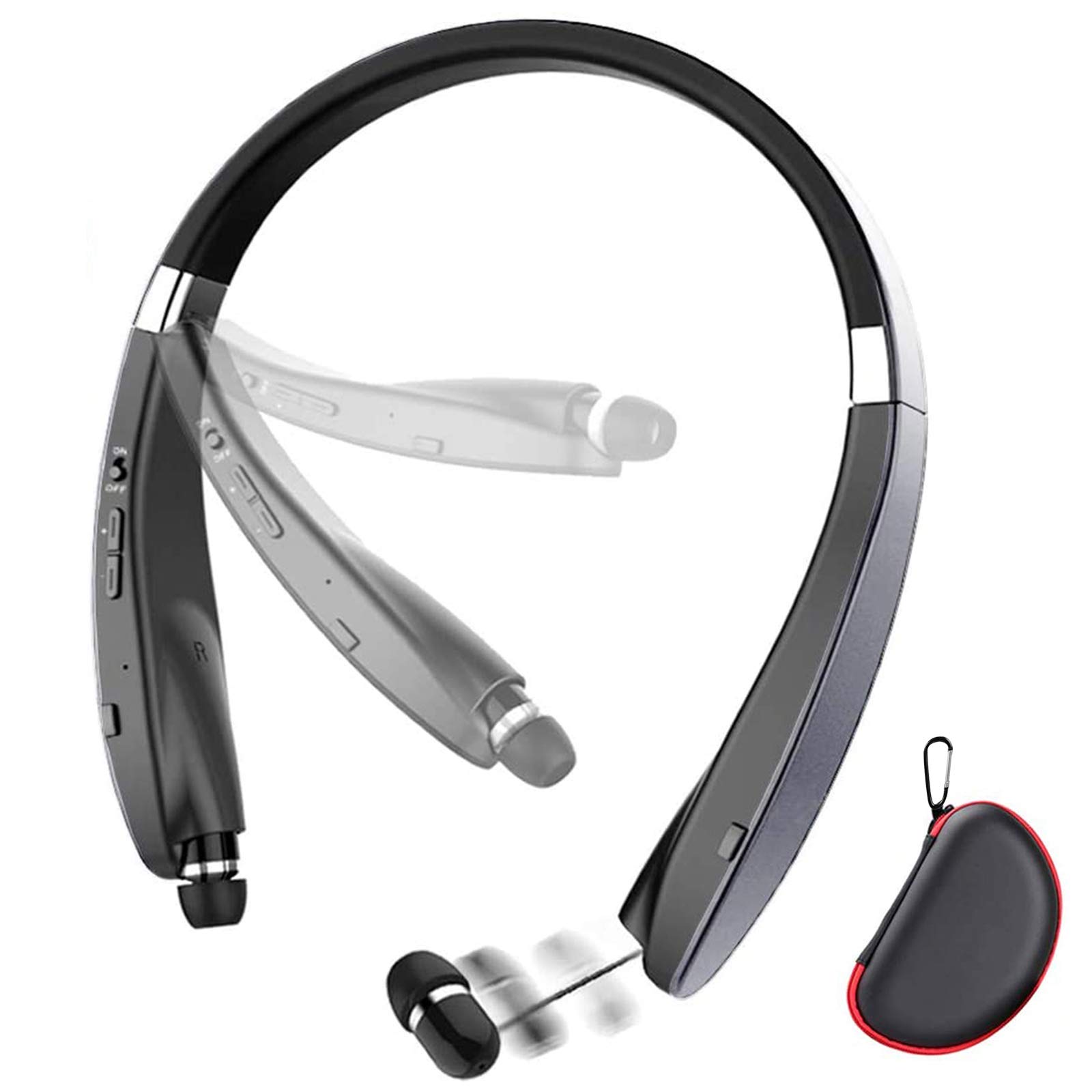 Foldable Bluetooth Headphones - Lightweight Retractable Wireless Headset with Noise Cancelling for Running, Gym & Workout | Comfortable Neckband Design with Carry Case (Gray Matte) | Perfect for Commuting, Travel & Fitness Activities