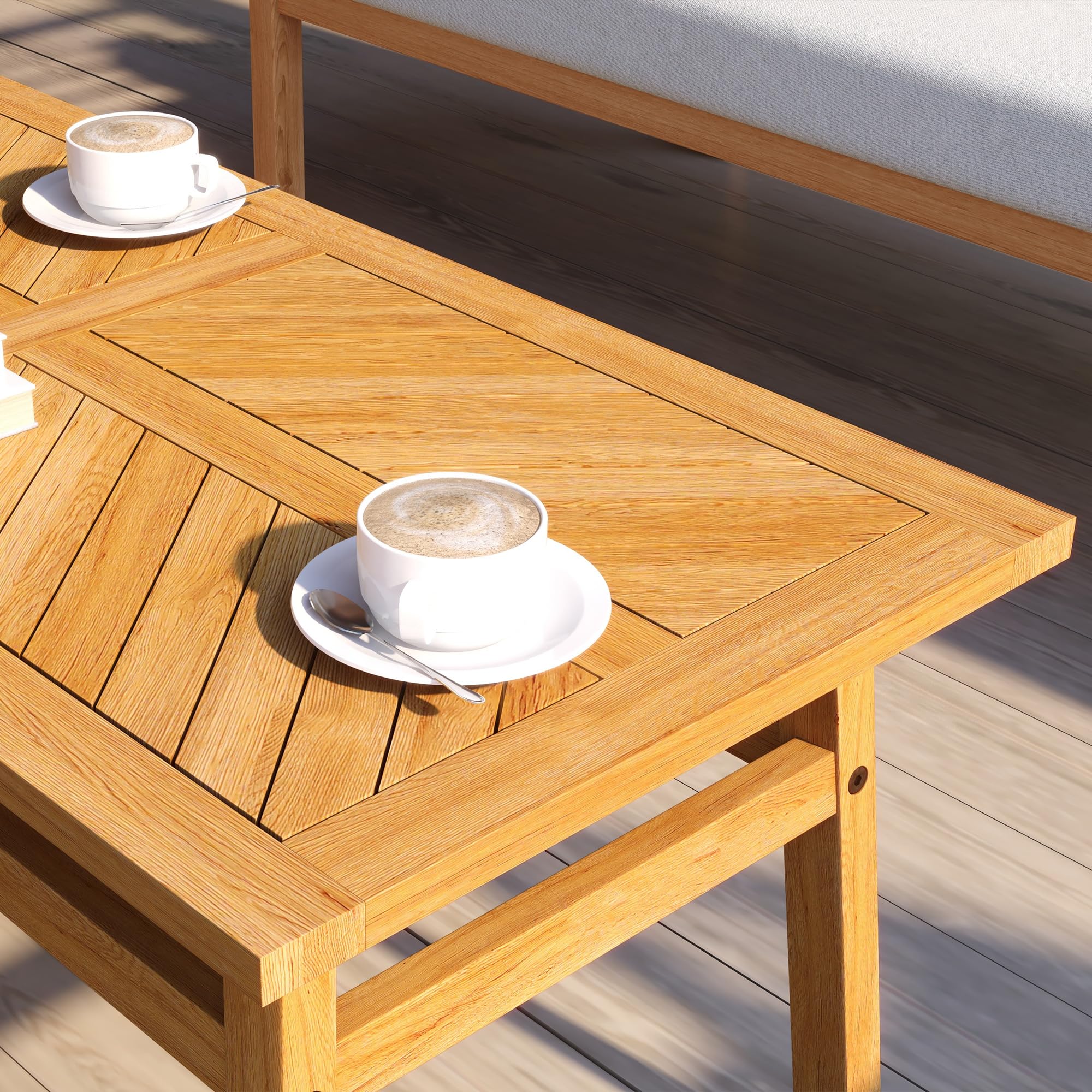 Outsunny Rustic Acacia Wood Outdoor Coffee Table - Weather-Resistant Patio Side Table for Garden, Backyard, Balcony & Deck - Perfect for Outdoor Entertaining & Relaxation