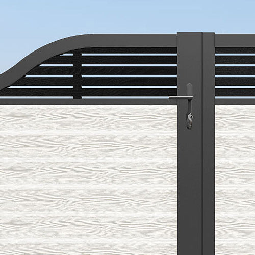 Classic Aspen Curved Top Driveway Gate in Light Stone with Decorative Top Screen - Perfect for Residential Entryways and Garden Security