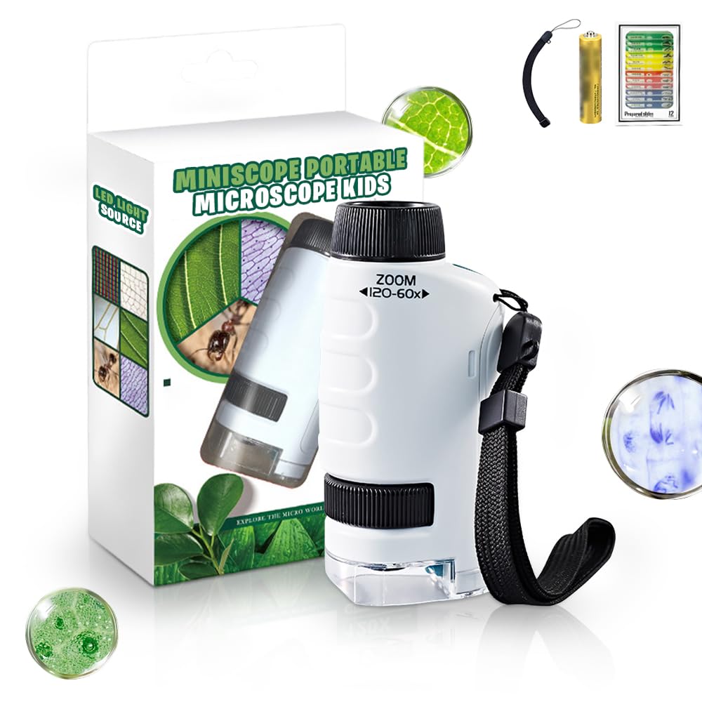 Little Marvin Microscope for Kids - 2025 Upgraded Handheld Portable Mini Microscope | STEM Educational Toy for Young Scientists | Perfect for Classroom, Home Learning & Outdoor Exploration (White)