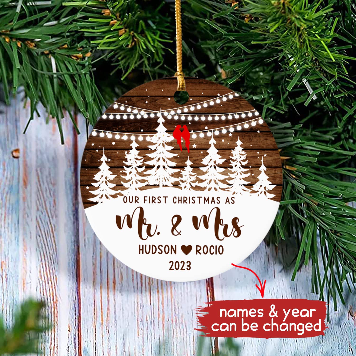 2025 Our First Christmas As Mr & Mrs Personalized Wooden Ornament - Custom Couple's First Married Christmas Tree Decoration - Handmade Hanging Keepsake for Newlyweds - Perfect for Holiday Decor, Gift Giving & Memory Preservation
