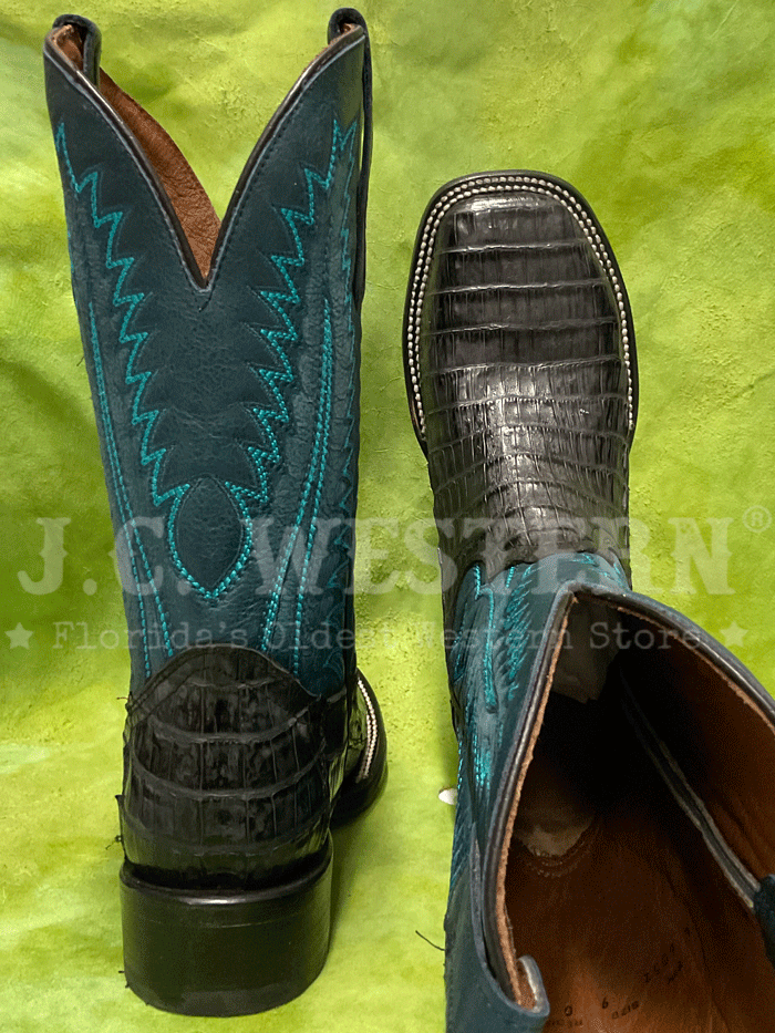 Circle G L6052 Men's Caiman Embroidery Wide Square Toe Cowboy Boots - Blue & Charcoal Gray - Western Style for Rodeo, Country Dance & Outdoor Events