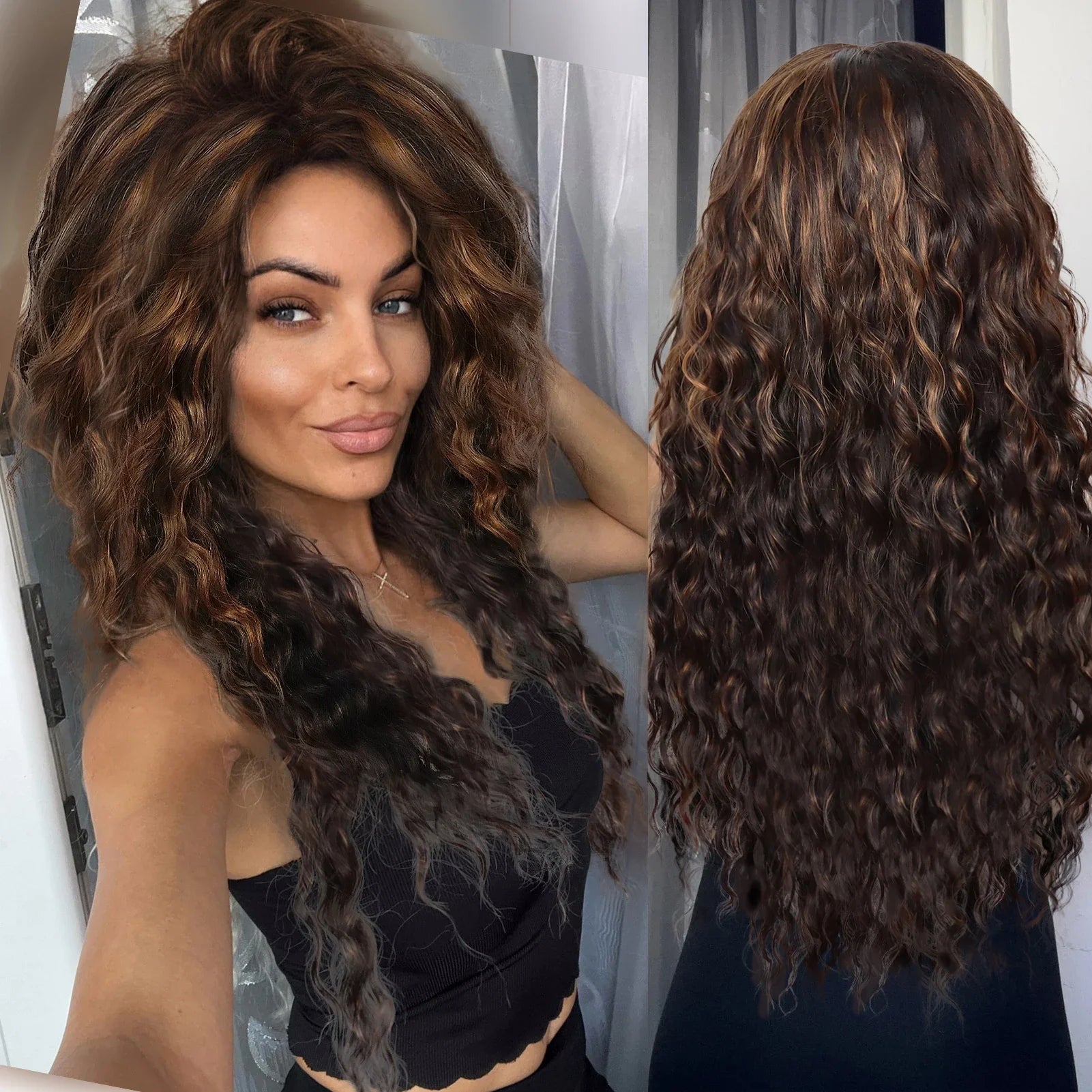 Ash Blonde Synthetic Long Curly Wig for Women - Fluffy Ombre Wave Hairstyle | Perfect for Costume Parties, Carnival, Cosplay & Daily Fashion