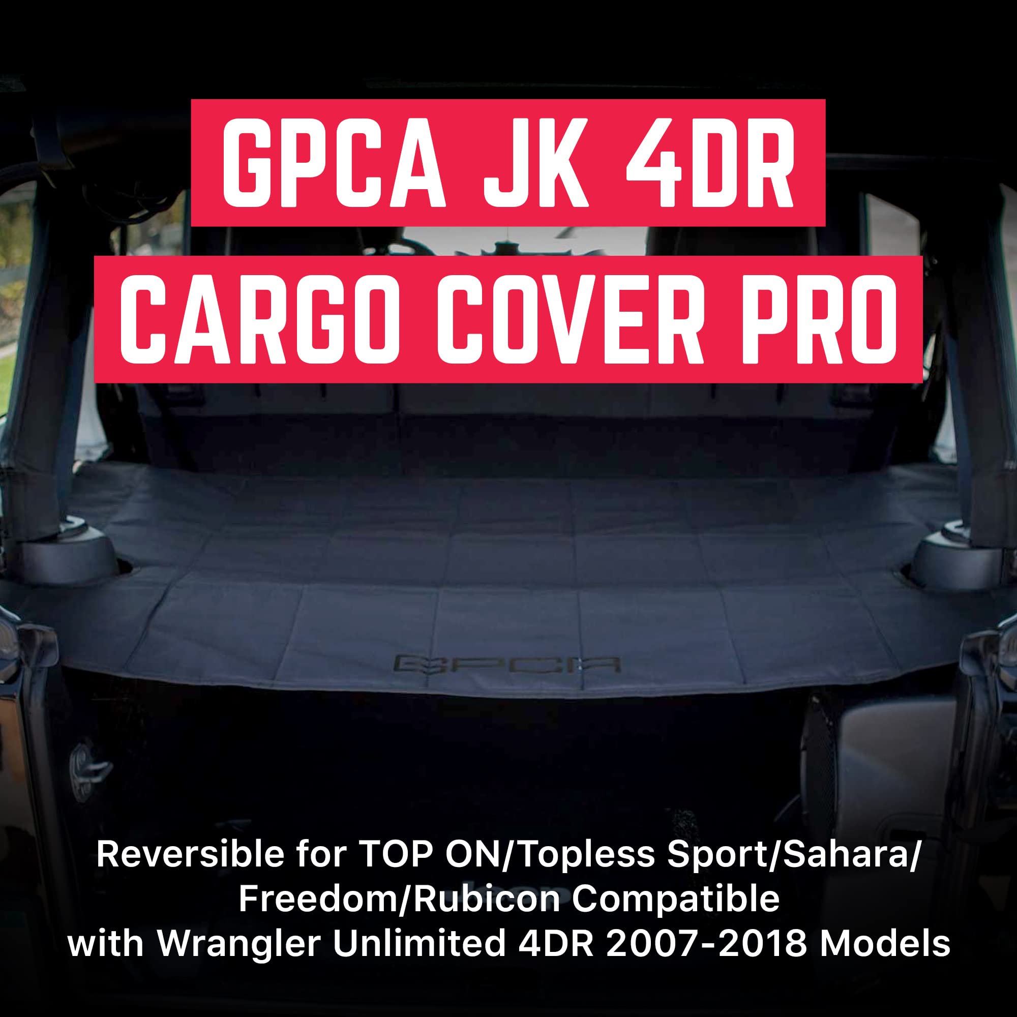 Heavy-Duty Reversible Cargo Cover for Jeep Wrangler JK 4DR 2007-2018 | Waterproof Trunk Liner Fits Sport, Sahara, Rubicon, Freedom & Unlimited Models | Durable Jeep Accessories & Perfect Gift for Off-Road Adventures & Camping Trips
