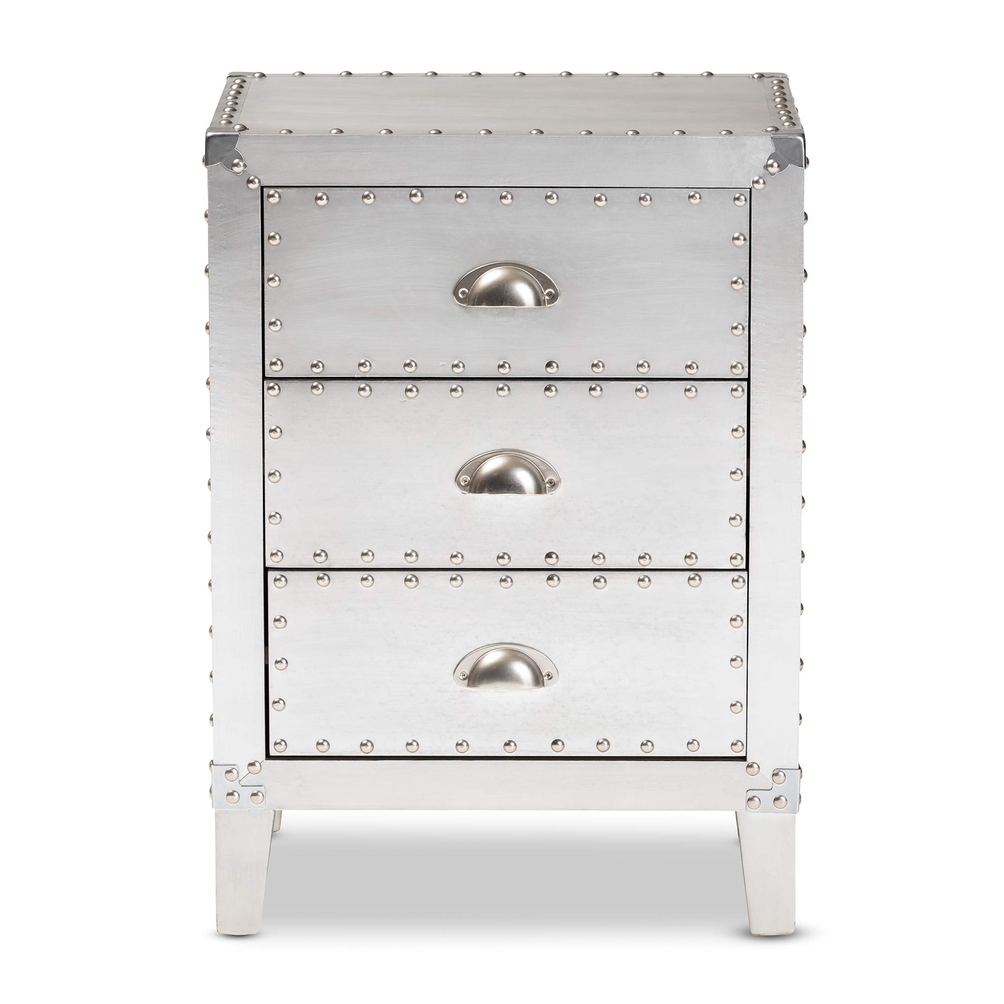 Baxton Studio Modern Nightstand with Drawer - Silver Finish Bedside Table for Bedroom, Living Room & Guest Room