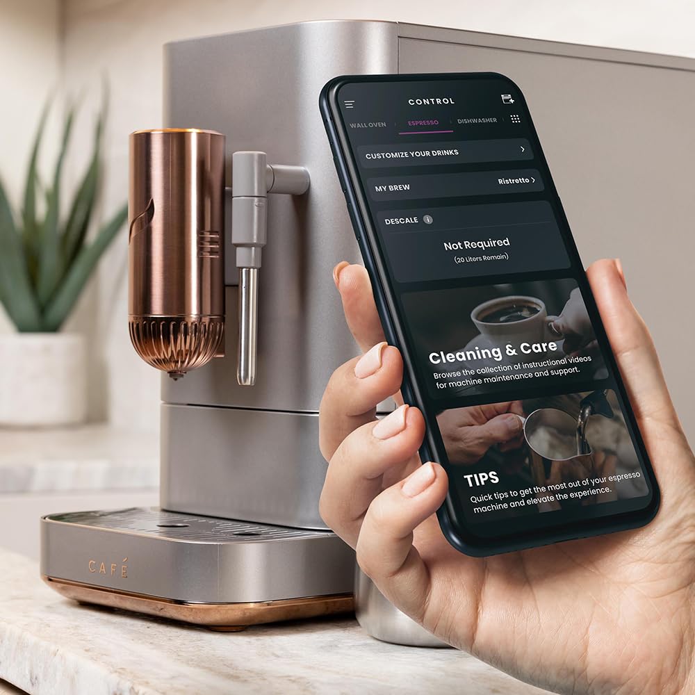 Café Affetto Automatic Espresso Machine with Milk Frother - Built-In Adjustable Coffee Grinder - 90 Second One-Touch Brewing - 1.2L Stainless Steel (C7CEBBS2RS3) - Perfect for Home Baristas & Office Coffee Stations