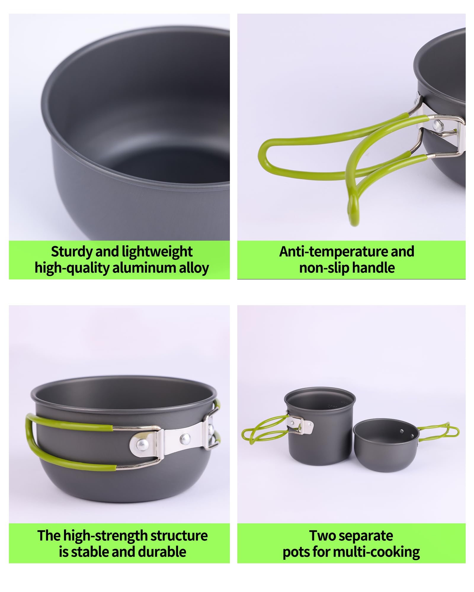 **Portable Camping Mess Kit - Lightweight Backpacking Cooking Set with Pot, Stove, Cup, Utensils & Cleaning Tools for Hiking, Picnic & Outdoor Adventures**