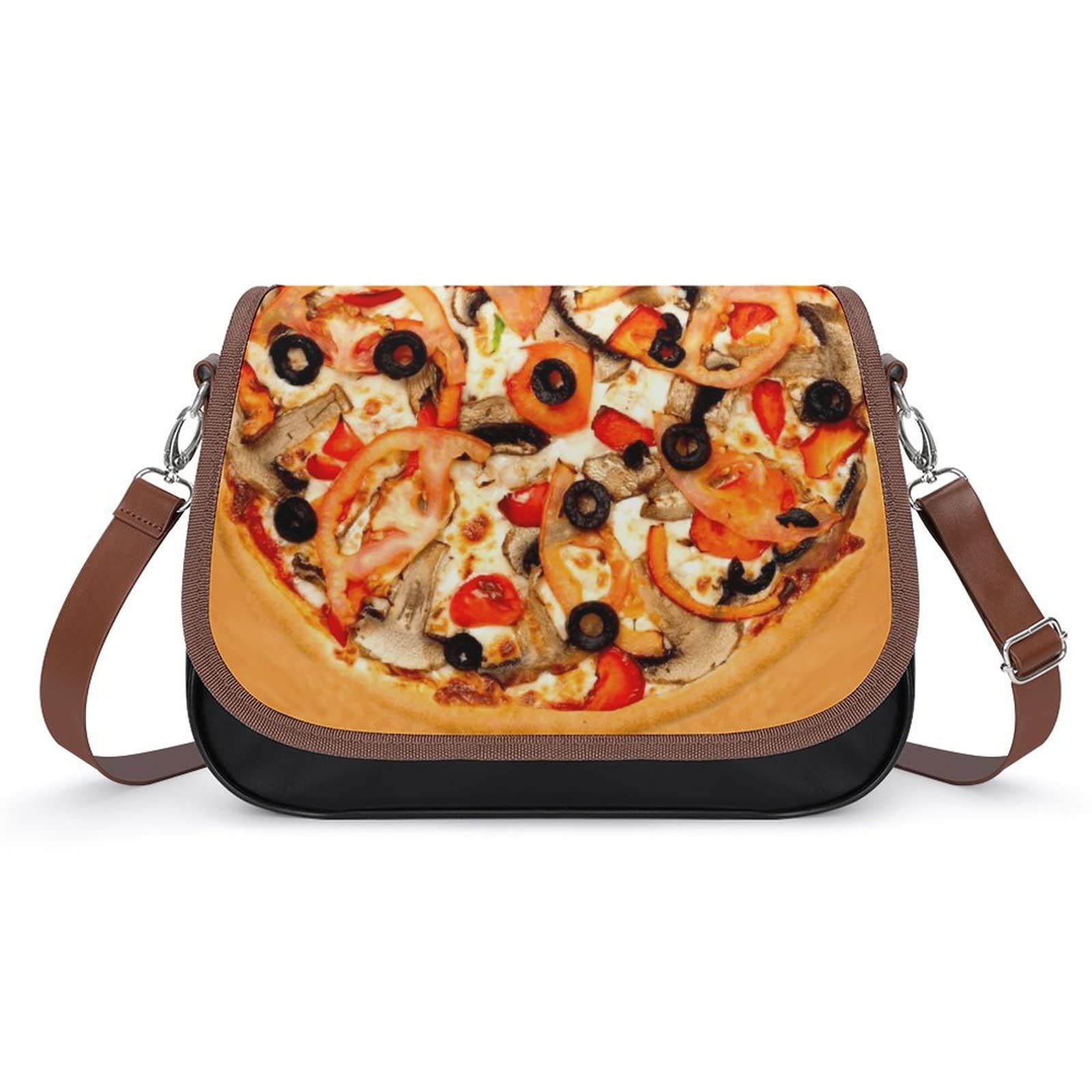 Stylish Women's Crossbody Bags - Genuine Leather Shoulder Purse for Everyday Use | Classic Hobo Satchel with Pizza Print Design | Perfect for Work, Travel & Casual Outings