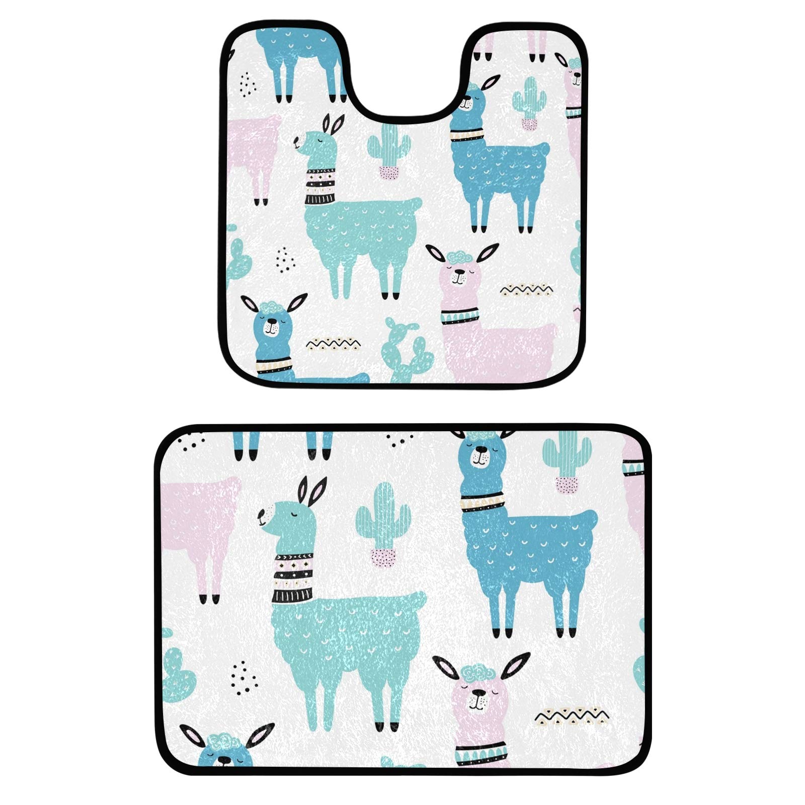 Premium Non-Slip Bathroom Rug Set - 2 Piece Cactus Design Shower Mat & Toilet Mat, Ultra Soft Plush Microfiber Bath Mats, Washable & Absorbent (24