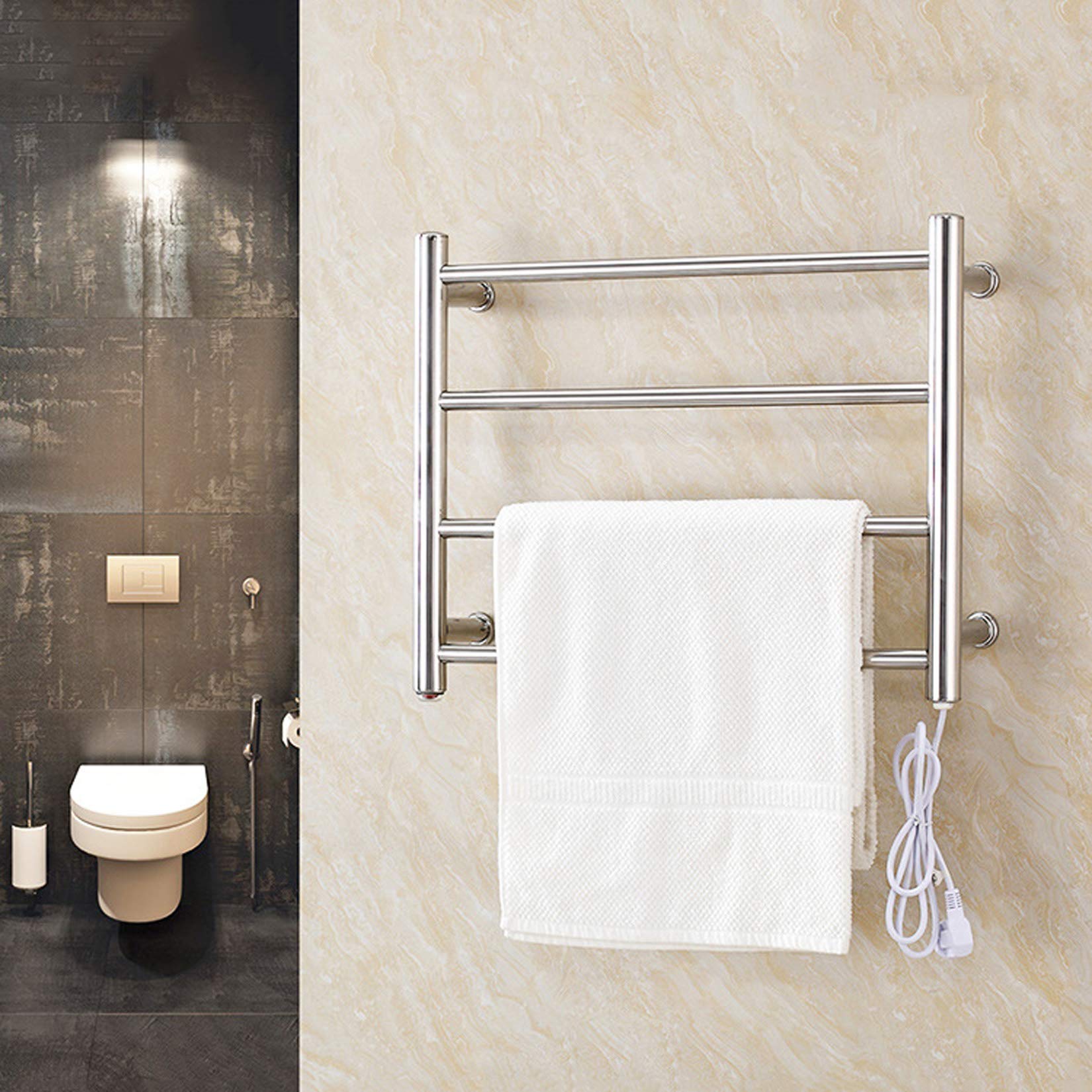 58W Wall Mounted Heated Towel Rail - Stainless Steel Towel Warmer & Dryer for Bathroom, Waterproof & Space Saving (4 Bars) - Perfect for Spa, Luxury Hotels & Cozy Home Bathrooms