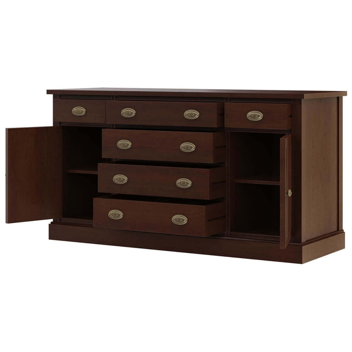 Solid Wood 6-Drawer Buffet Sideboard Cabinet - Handcrafted Indian Teak Wood Dining Room Storage Furniture for Home & Restaurant Use