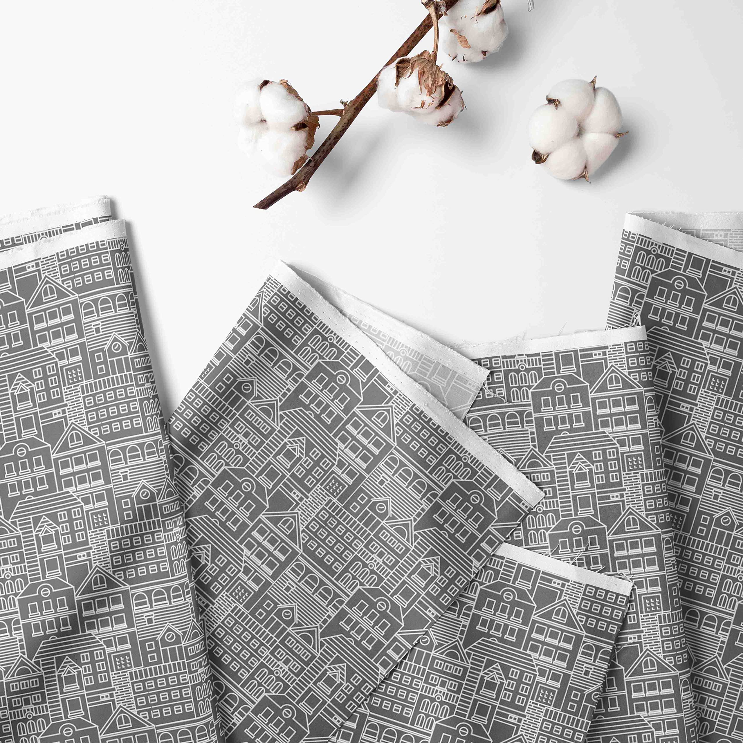 Bacati 2 Pack Light Filtering Curtain Panels - Cityscape Reverse Dark Grey/White Charcoal Window Drapes for Living Room, Bedroom & Office - Soft Sheer Privacy Curtains with Modern Urban Design