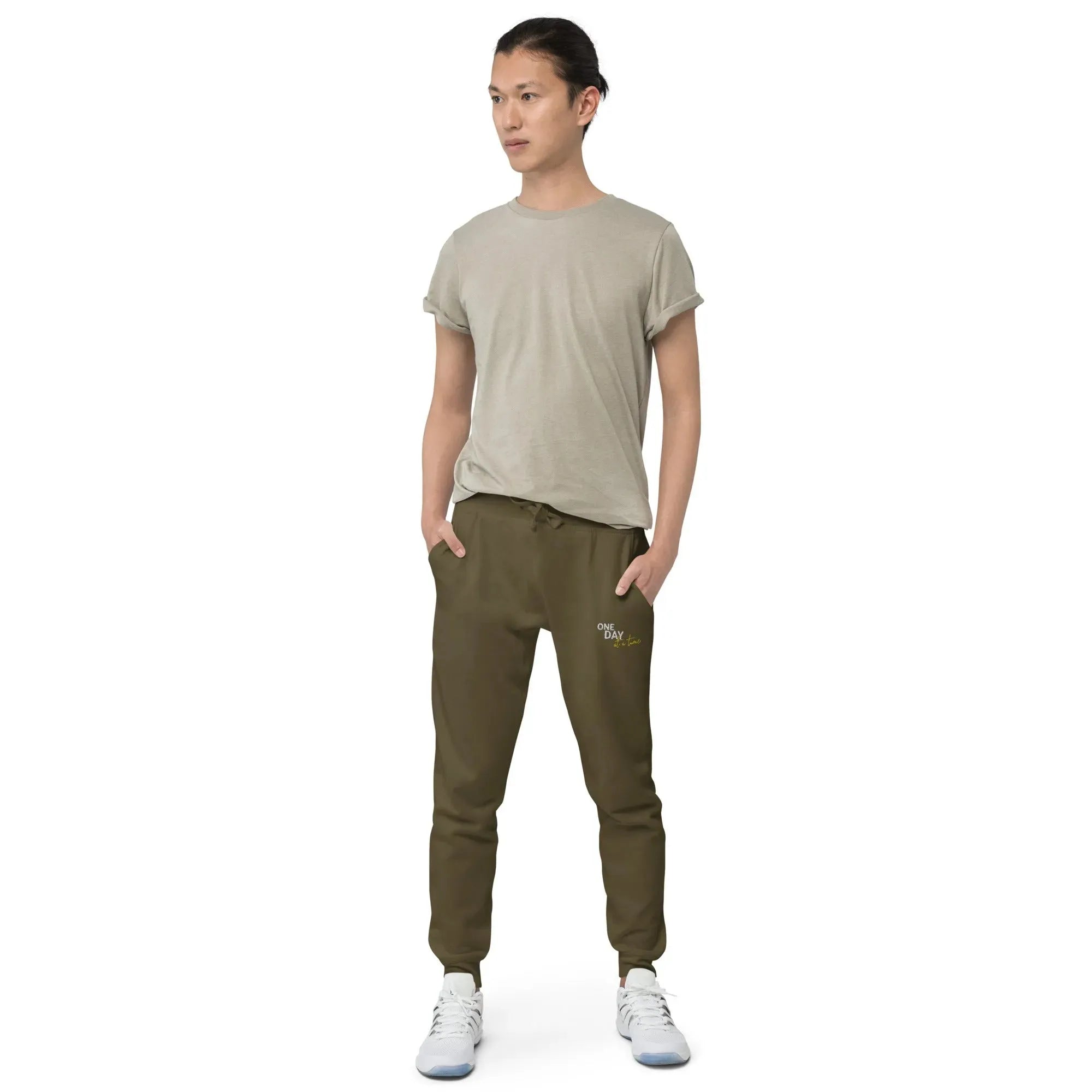 One Day At A Time Embroidered Unisex Fleece Sweatpants - Cozy Loungewear for Relaxing at Home, Yoga, and Casual Outings