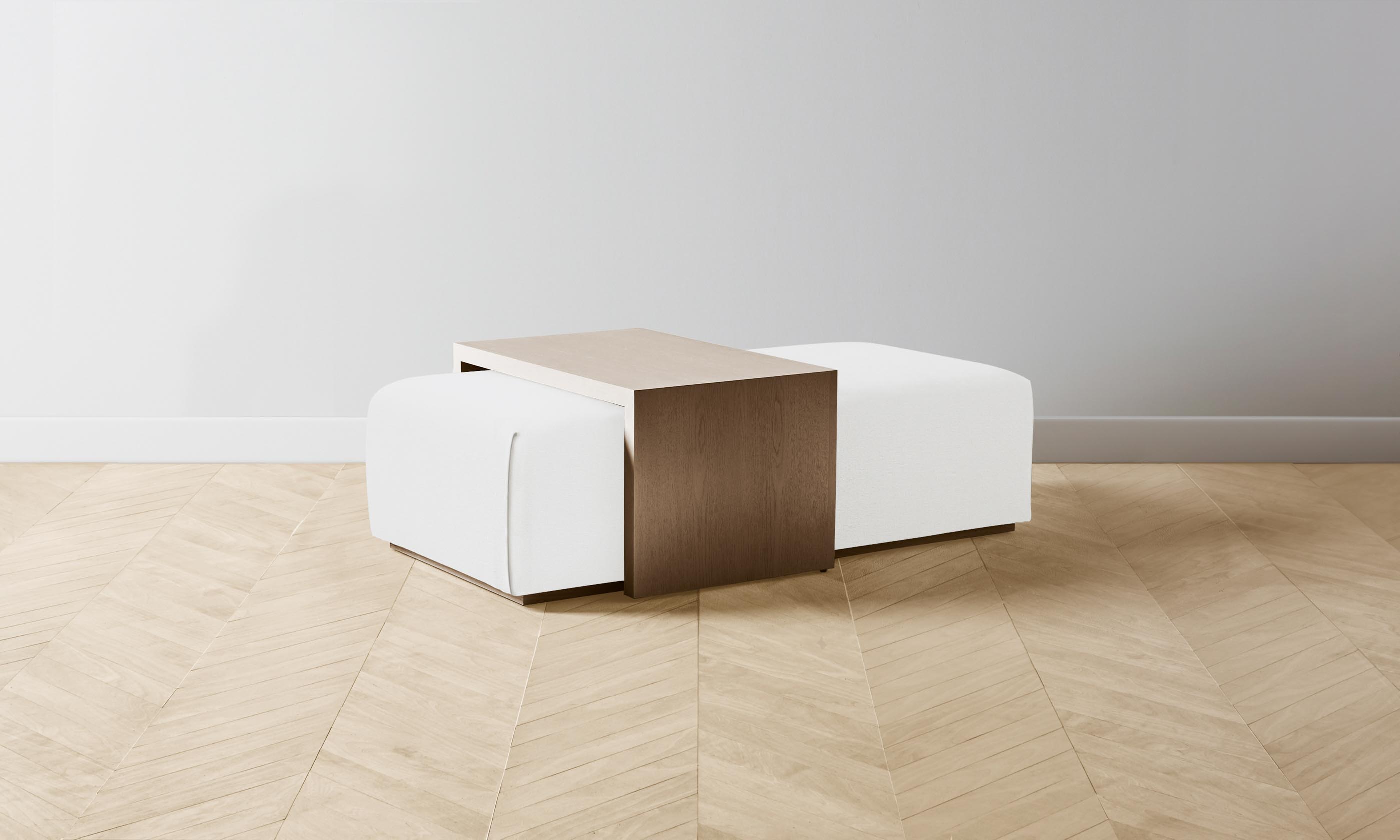 The Bowery Ottoman - Performance Linen Weave in Pure White | Modern Living Room & Bedroom Accent Furniture for Home Decor