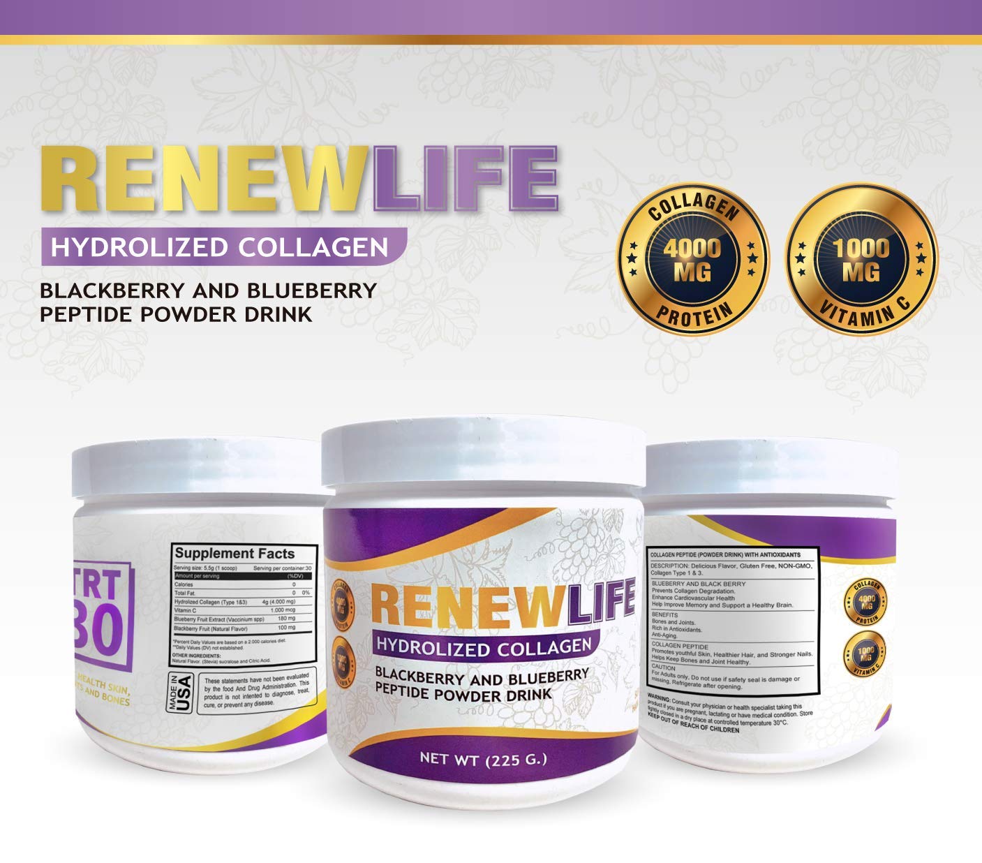 Renew Life Dual Action Collagen & Antioxidants Powder - Grass-Fed Collagen Peptides, Hydrolyzed Collagen, Great Taste, Easy to Mix - Supports Skin, Hair & Joint Health - Perfect for Smoothies, Coffee & Baking