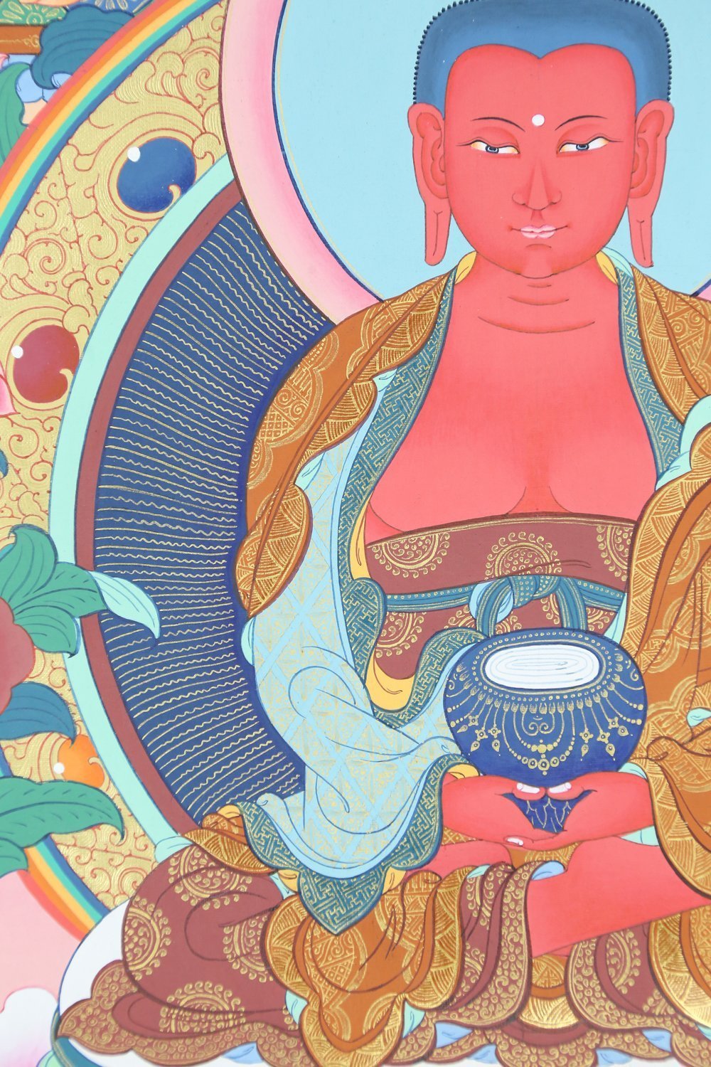 Amitabha Buddha Thangka Wall Art - Handmade Tibetan Buddhist Painting for Meditation & Home Decor - Perfect for Yoga Studios, Prayer Rooms & Spiritual Spaces
