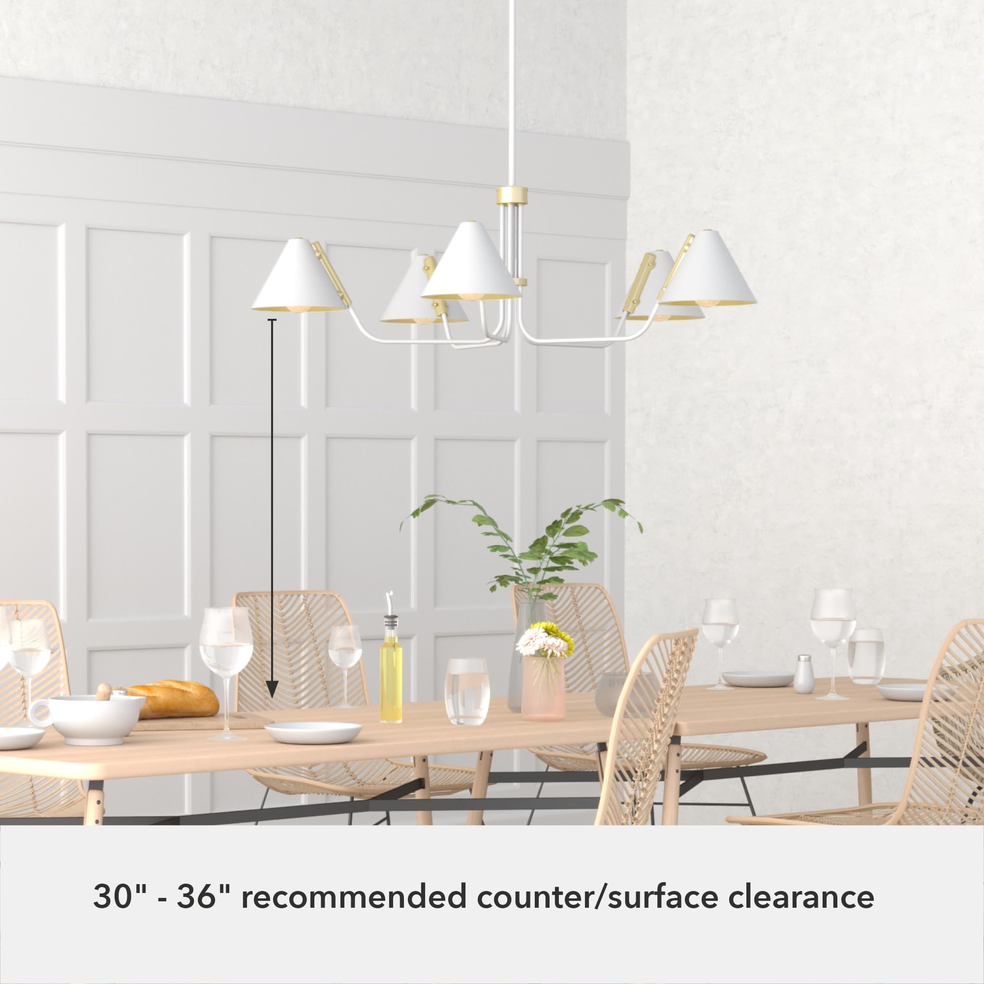 Hunter Fan Company 19196 Grove Isle 5-Light Chandelier in Matte White - Elegant Ceiling Lighting for Dining Room, Bedroom & Living Room
