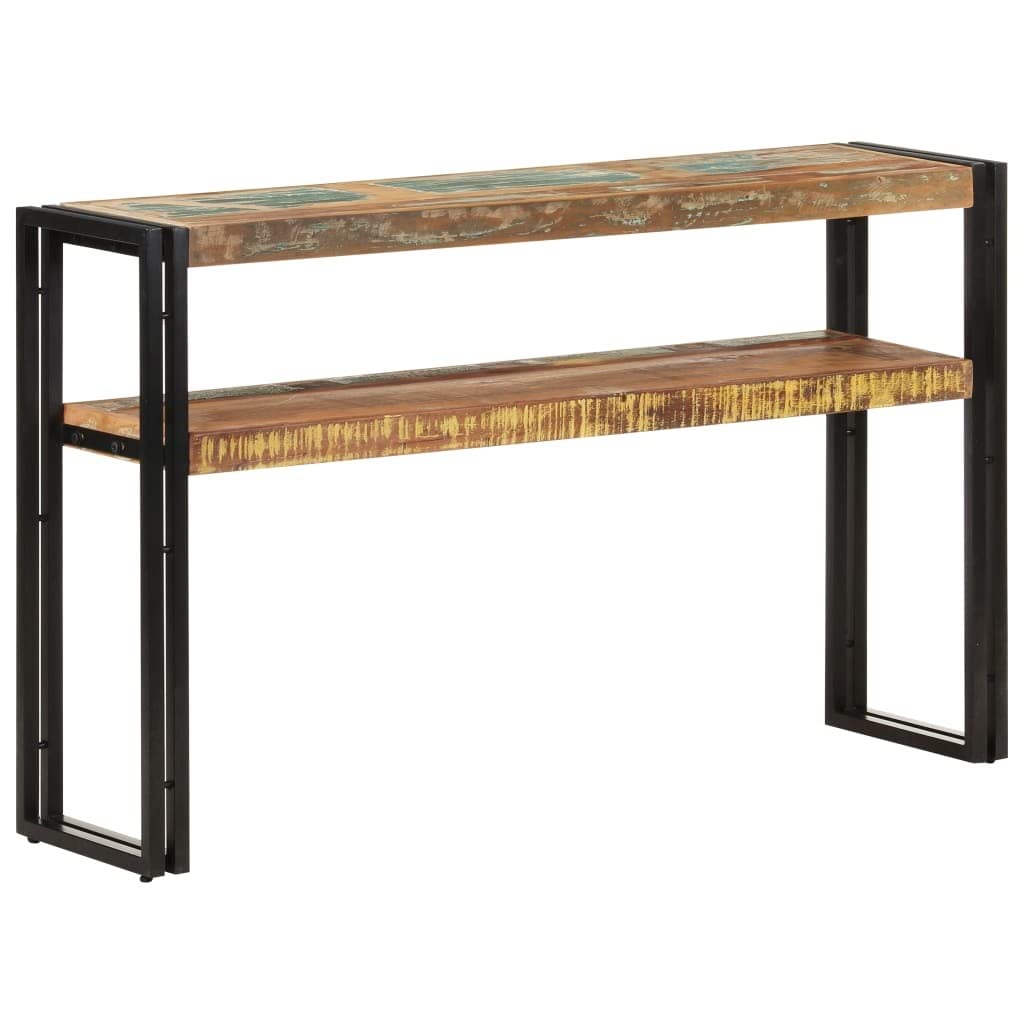 Industrial Style Distressed Brown Wooden Console Table with Open Shelves & Metal Frame - Entryway, Hallway, Living Room Furniture for Home Decor