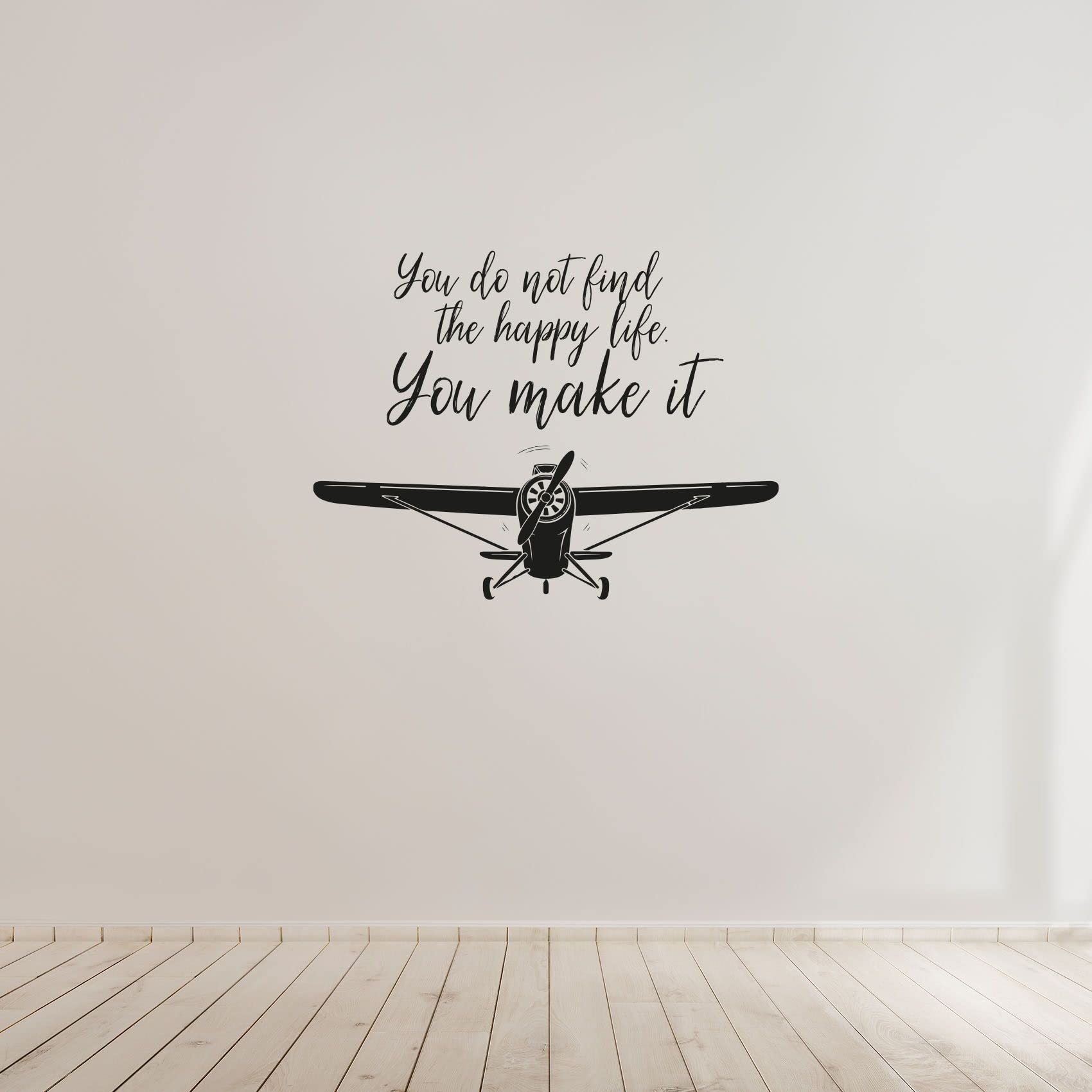 Happy Life Quote Airplane & Helicopter Wall Sticker Decal - 28x30 Inch Vinyl Wall Art for Kids Room, Nursery, Bedroom Decor - Fun Home Decoration for Boys & Girls (Perfect for Playrooms, Dorm Rooms & Birthday Party Decor)
