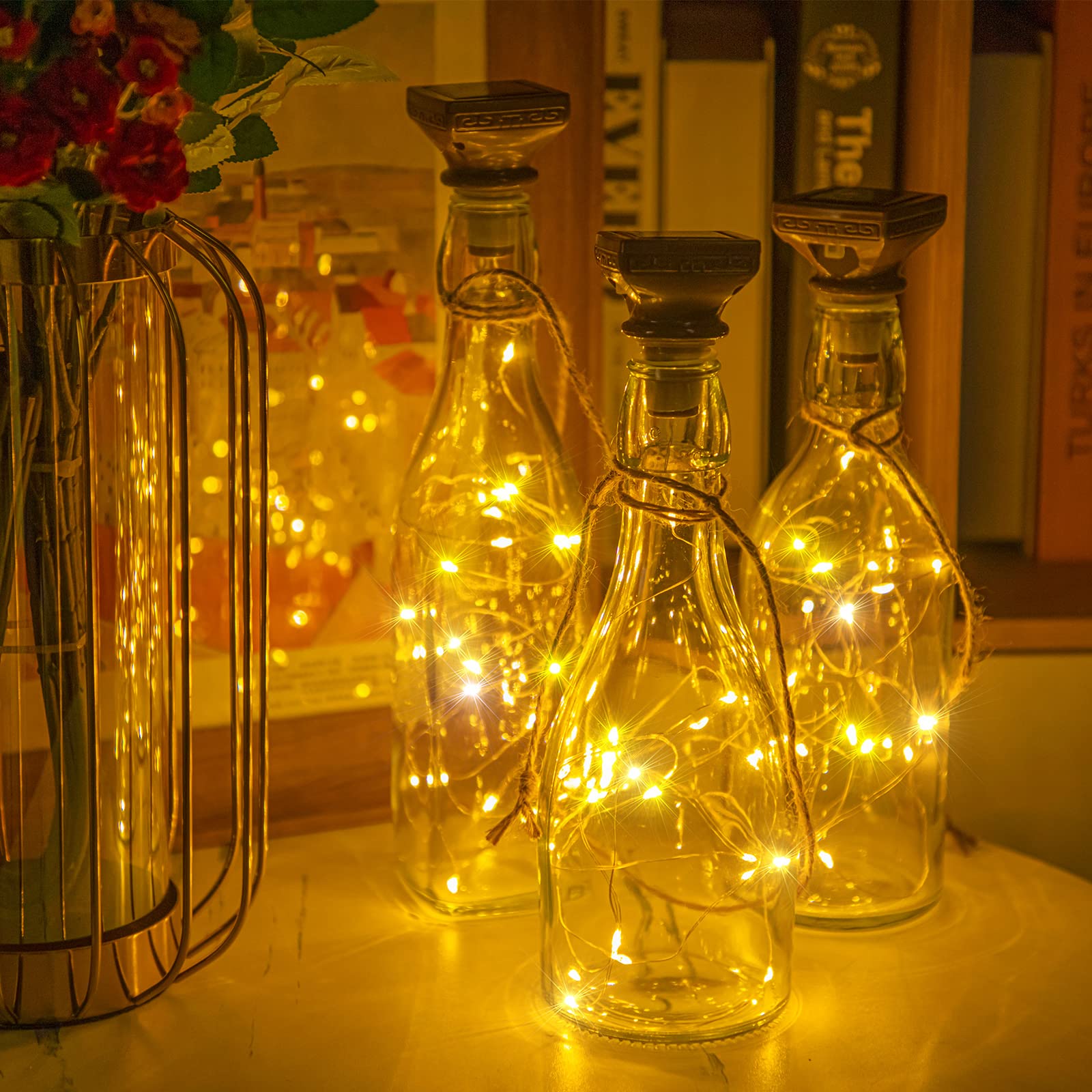 18 Pack Solar Bottle Lights with 20 LEDs - Waterproof Copper Fairy Lights for Outdoor Decor - Perfect for Weddings, Holidays, Garden & Patio Decoration - Creates Magical Ambiance for Evening Gatherings
