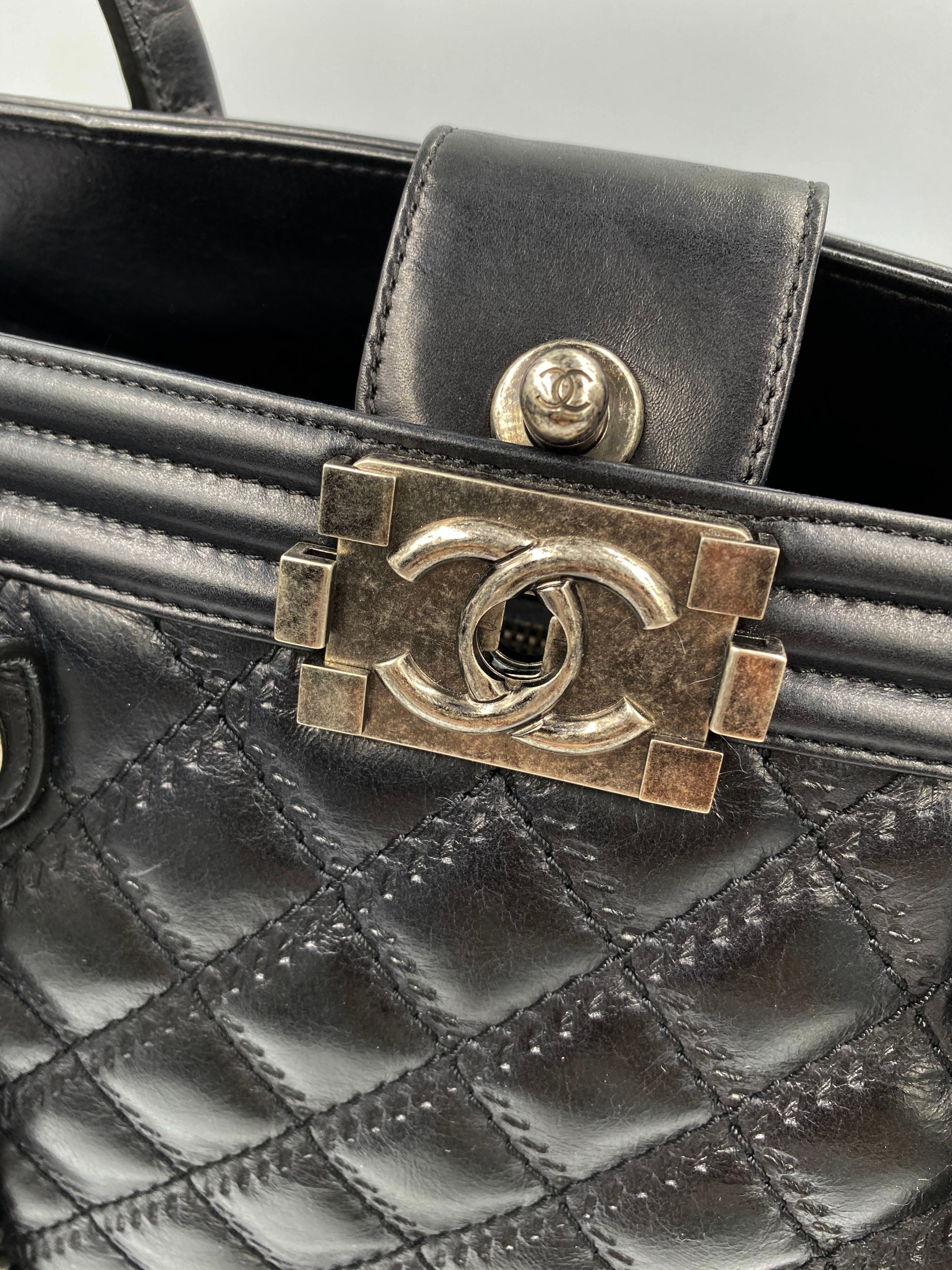 Chanel Large Boy Tote Bag in Black Calfskin Leather - Luxury Designer Handbag for Women, Perfect for Work, Travel & Everyday Use