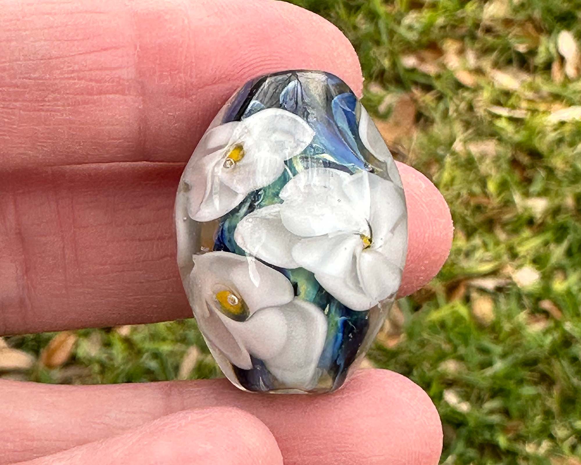 Handmade White Floral Lampwork Glass Focal Bead - SRA Certified Artisan Jewelry Component for Necklaces, Bracelets & DIY Crafting
