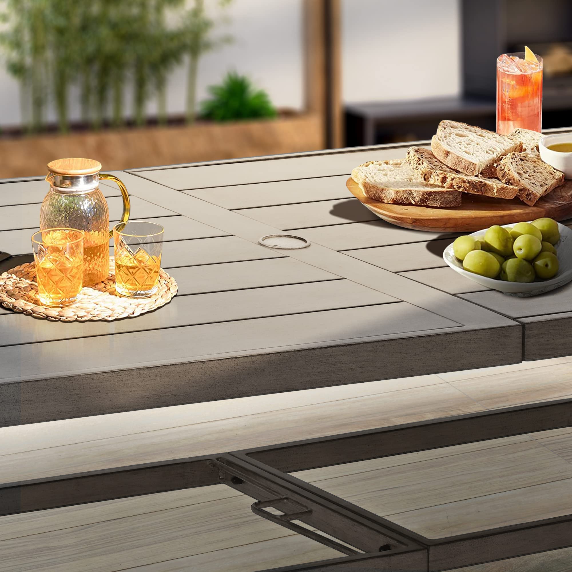 HAPPATIO 9-Piece Aluminum Patio Dining Set for 8 - Outdoor Dining Table and Chairs, Weather-Resistant Gray Patio Furniture for Garden, Backyard, and Poolside Entertaining
