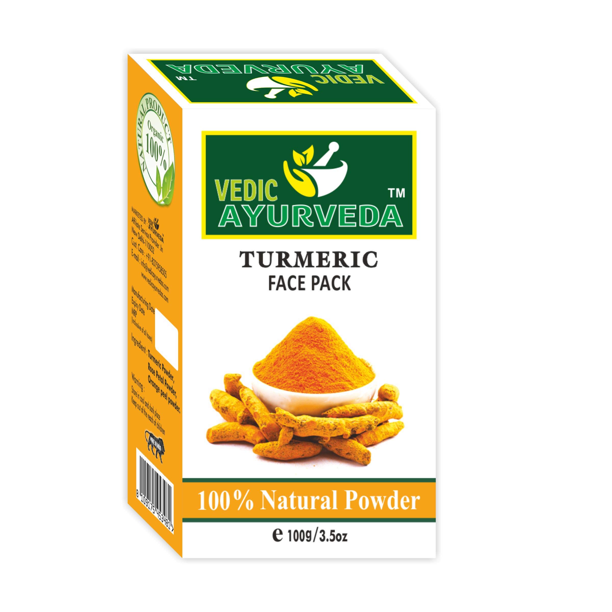 VEDICAYURVEDA 100% Pure Organic Turmeric Face Powder for Glowing Skin | Natural Haldi Face Pack | Curcuma Aromatica for Acne, Dark Spots & Brightening | Vegan, Chemical-Free Skincare Treatment (100g) - Perfect for Daily Face Masks, Spa Days & Ayurvedic Beauty Rituals