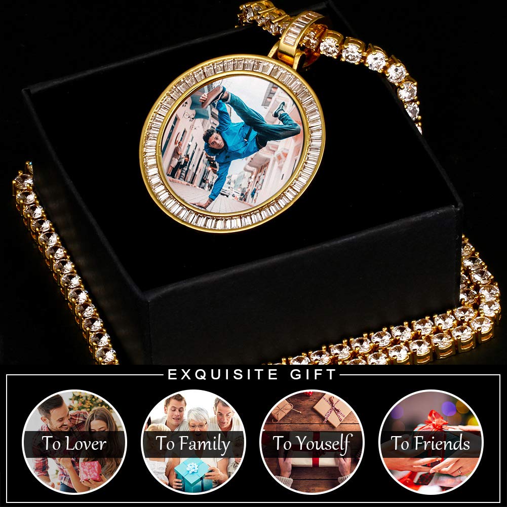 Custom Photo Necklace for Men - Personalized Engraved Round Pendant with Gold & Silver Options - Perfect Gift for Anniversaries, Birthdays & Memorials