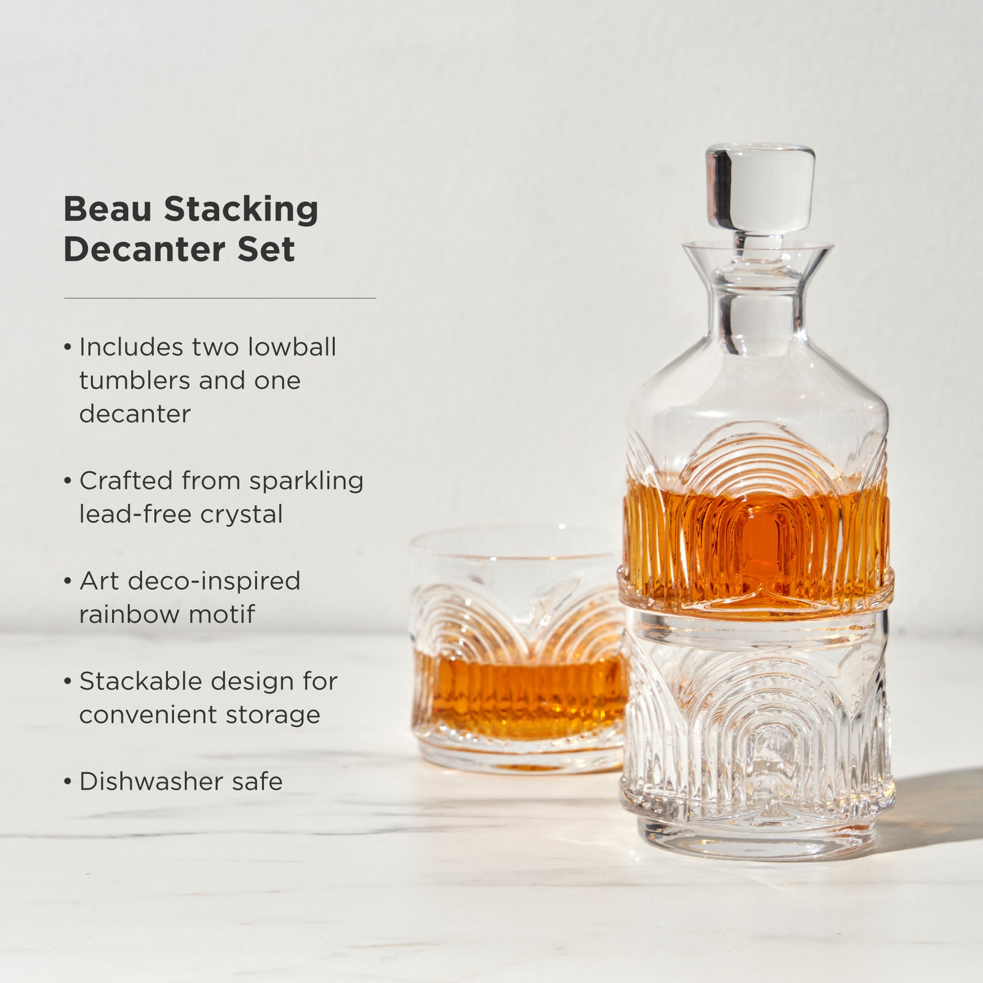 Beau Stacking Decanter Set - Elegant Glass Wine Decanter with Stackable Design for Red Wine, Whiskey & Liquor - Perfect for Home Bars, Dinner Parties & Gift Giving