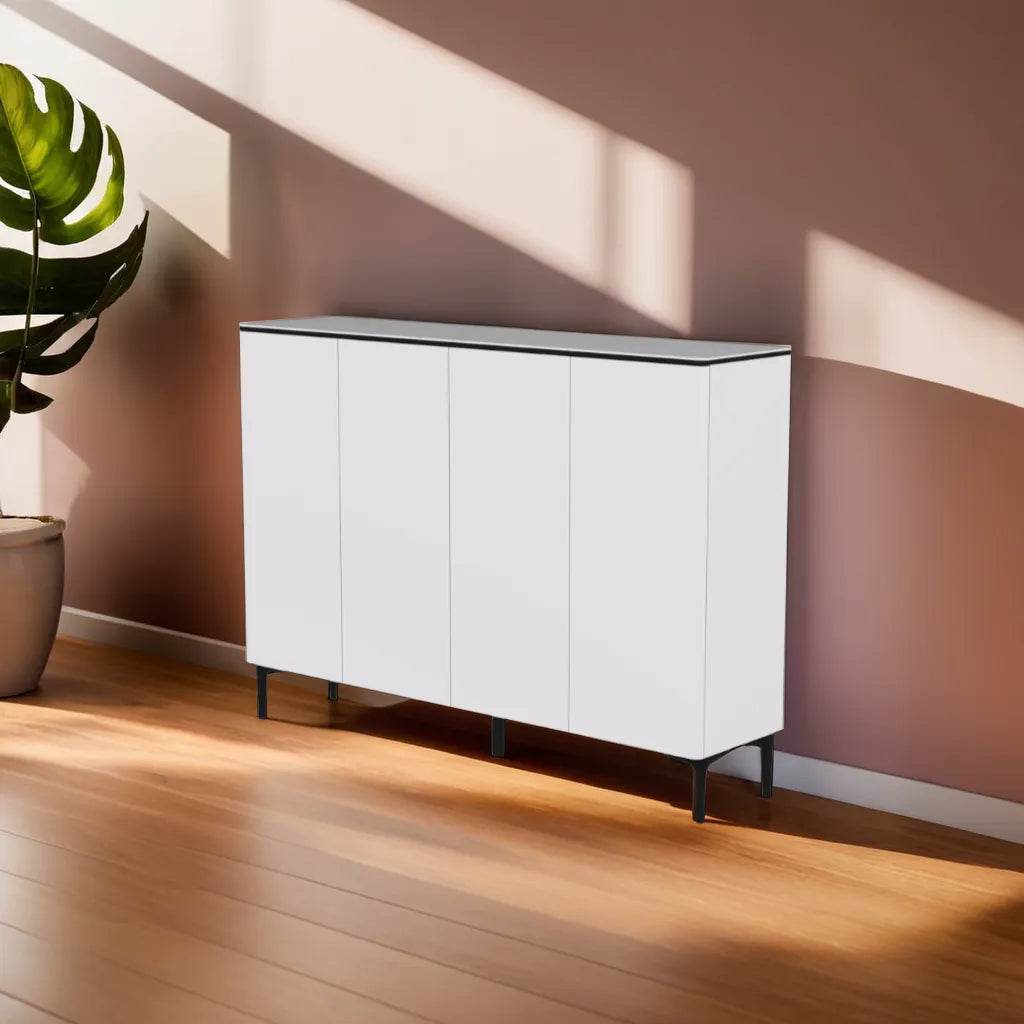 Musto Sintered Stone 4-Door Shoe Storage Cabinet - Modern Entryway Organizer for Hallway, Mudroom & Closet Organization