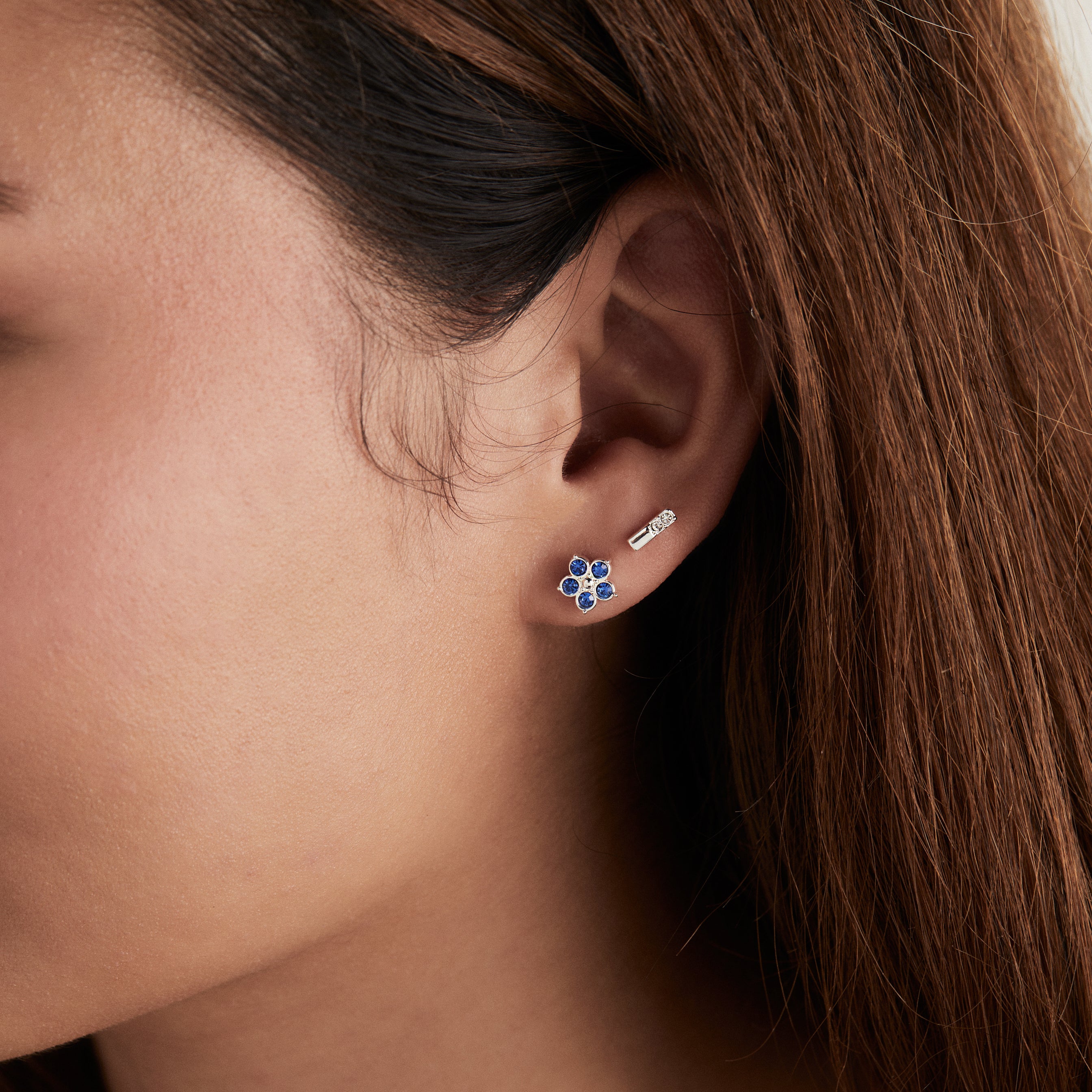 Forget Me Not Flower Crystal Stud & Hoop Earrings Set - 3 Pairs Sterling Silver Dainty Jewelry for Women, Gift for Her, Perfect for Weddings & Everyday Wear