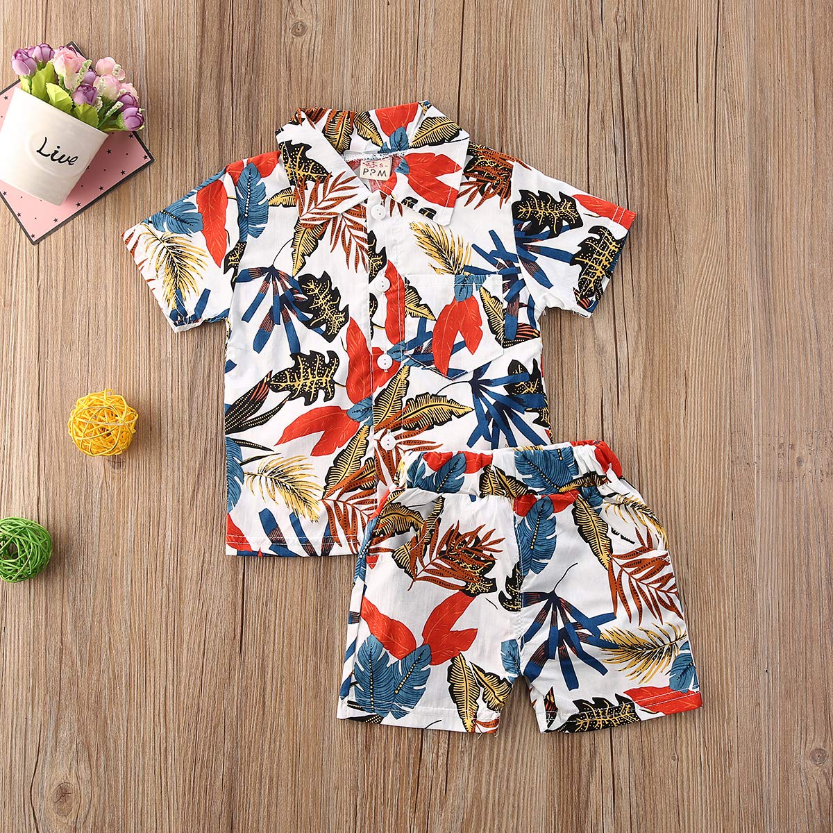 Boys Summer Shorts Set - Floral Shirt & Bermuda Shorts for Beach & Play