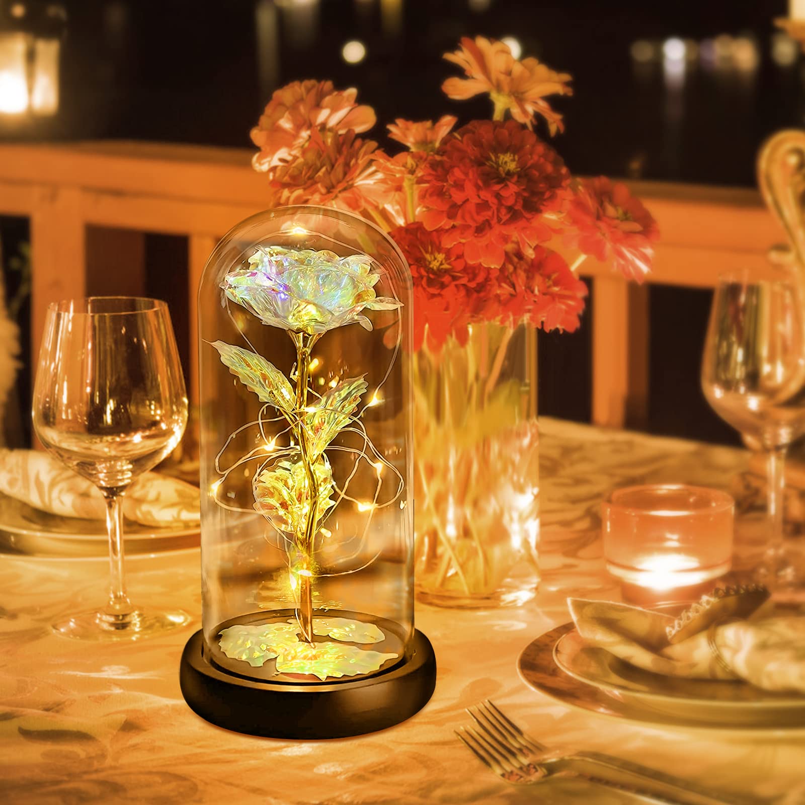 Preserved Rose in Glass Dome - Elegant Artificial Flower Gift for Women, Mom, Wife | Birthday, Christmas, Anniversary Present | Home Decor, Office Desk, Romantic Gift Idea