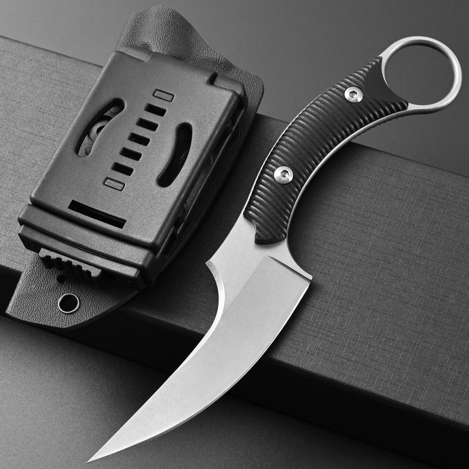 Ccanku C1490 8-Inch Fixed Blade Knife - D2 Steel Claw Knife with G10 Handle - Survival & Bushcraft Outdoor EDC Knife - Includes K-Sheath (Silver) - Perfect for Camping, Hunting, and Tactical Use