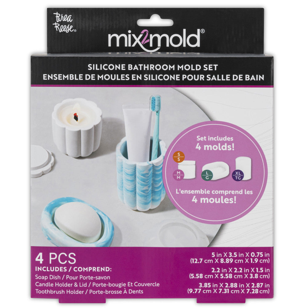 Brea Reese Mix2Mold Designer Bathroom Molds Set - 4 Piece DIY Soap & Candle Making Kit for Home Spa, Bath Decor, and Creative Crafts