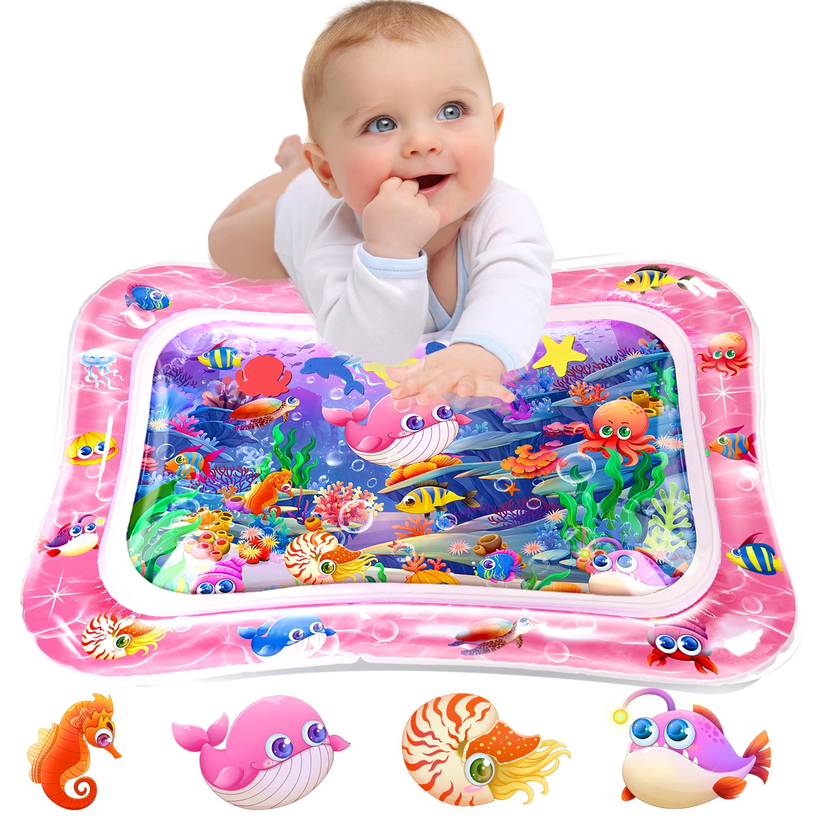 Premium Baby Water Play Mat for Infants & Toddlers 3-24 Months - Tummy Time Activity Mat for Muscle Development, Sensory Exploration & Early Learning - Pink Themed Toy for Playtime, Daycare & Home Use