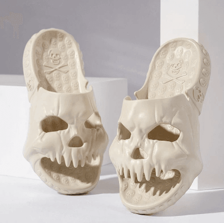 Spooky Halloween Skull Slides for Adults - Comfortable Gothic Slippers for Costume Parties, Haunted Houses & Halloween Decor