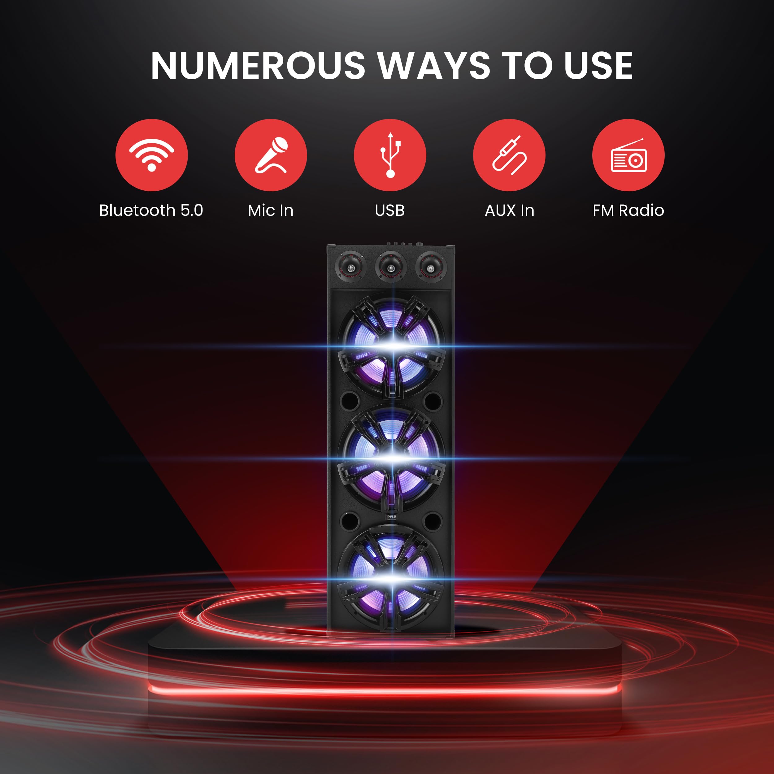 3x12” Portable Bluetooth PA Karaoke Speaker System - 2200W Powerful Sound with LED Lights, USB/SD/FM/BT/Aux Inputs & Remote Control - Ideal for Parties, Outdoor Events & Home Karaoke