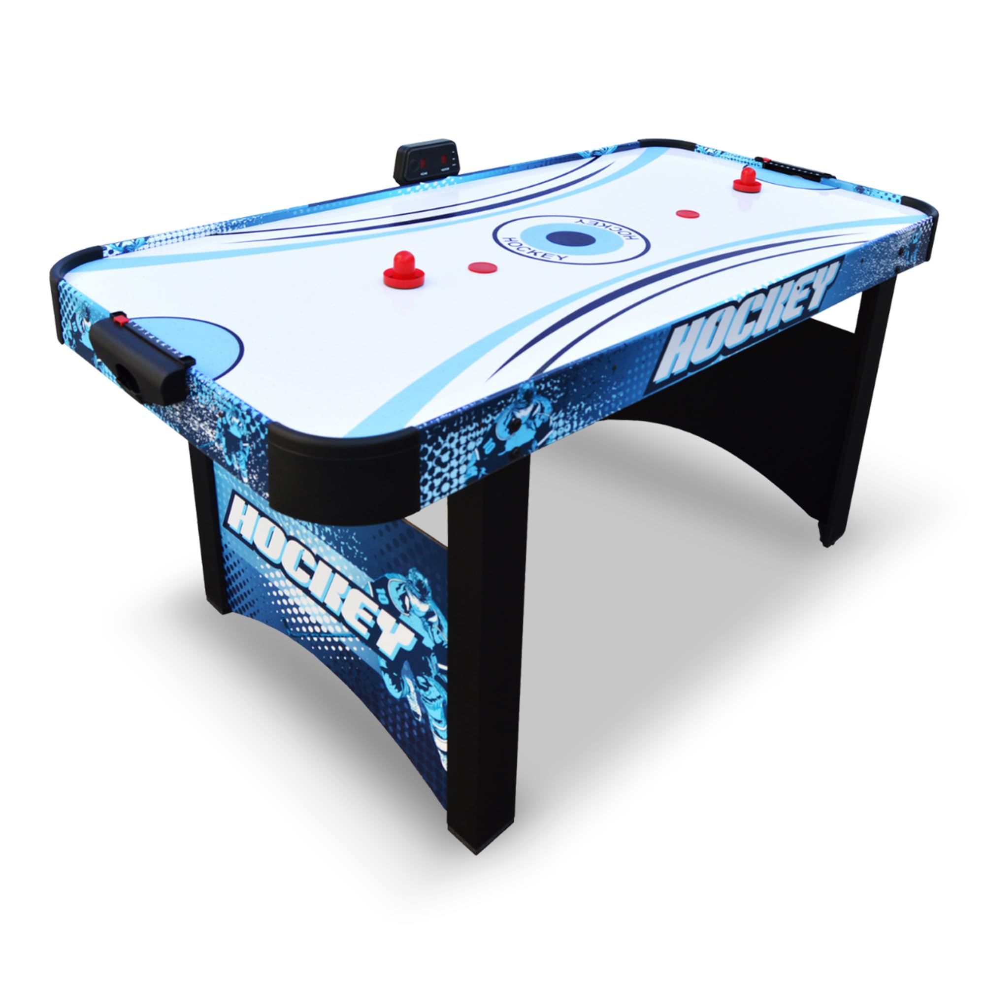Hathaway Enforcer 5.5 Ft Air Hockey Table with LED Scoring & High-Output Blower - Blue & White Finish for Family Game Room, Arcade, Basement or Man Cave - Includes Strikers, Pucks & Manual Backup System
