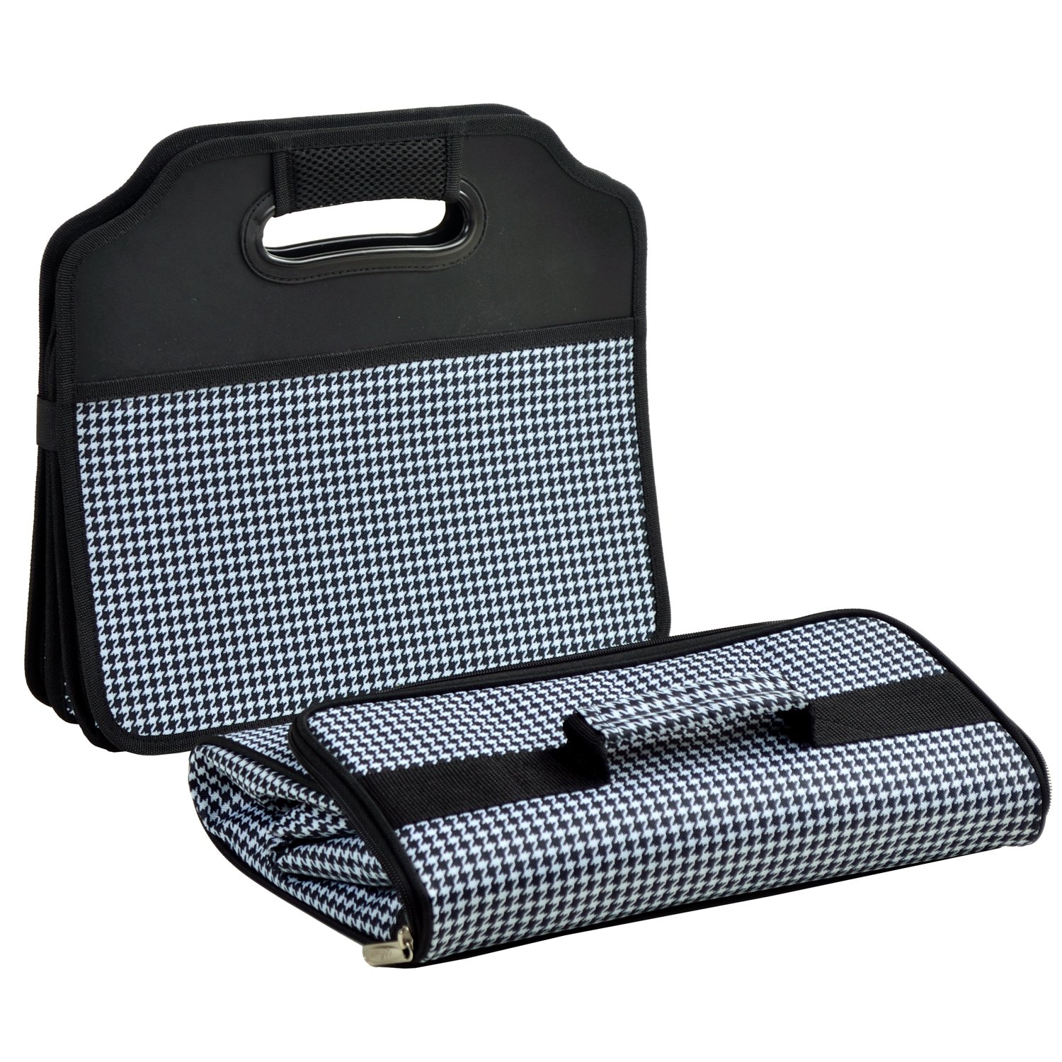 Houndstooth Trunk Organizer & Picnic Bag Set - Durable Car Storage & Outdoor Picnic Basket for Camping, Travel, and Road Trips