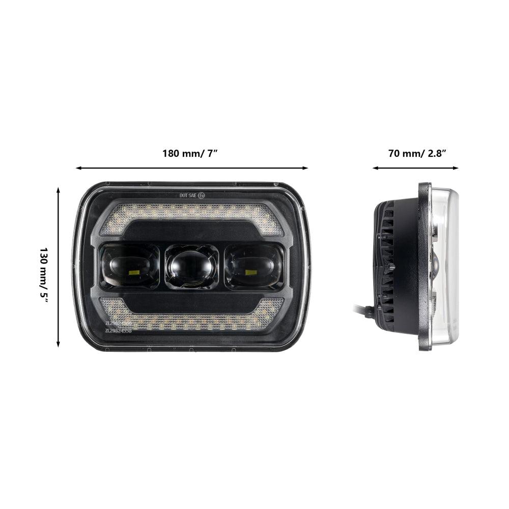 2-Pack 7x6 Inch Sealed Beam LED Headlights - Hi/Lo Beam, Yellow Turn Signal & White DRL - Perfect for Jeep Wrangler, Ford F-150, Chevy Silverado & Off-Road Vehicles