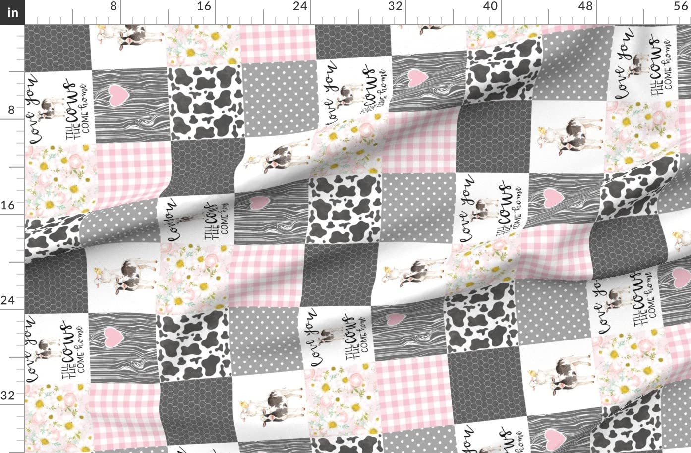 Farm Life Cow Spots & Daisies Printed Denim Fabric by The Yard - Cheater Quilt, Baby Girl Clothing, Home Decor & Upholstery | Perfect for DIY Quilting, Nursery Decor & Farmhouse Style Projects