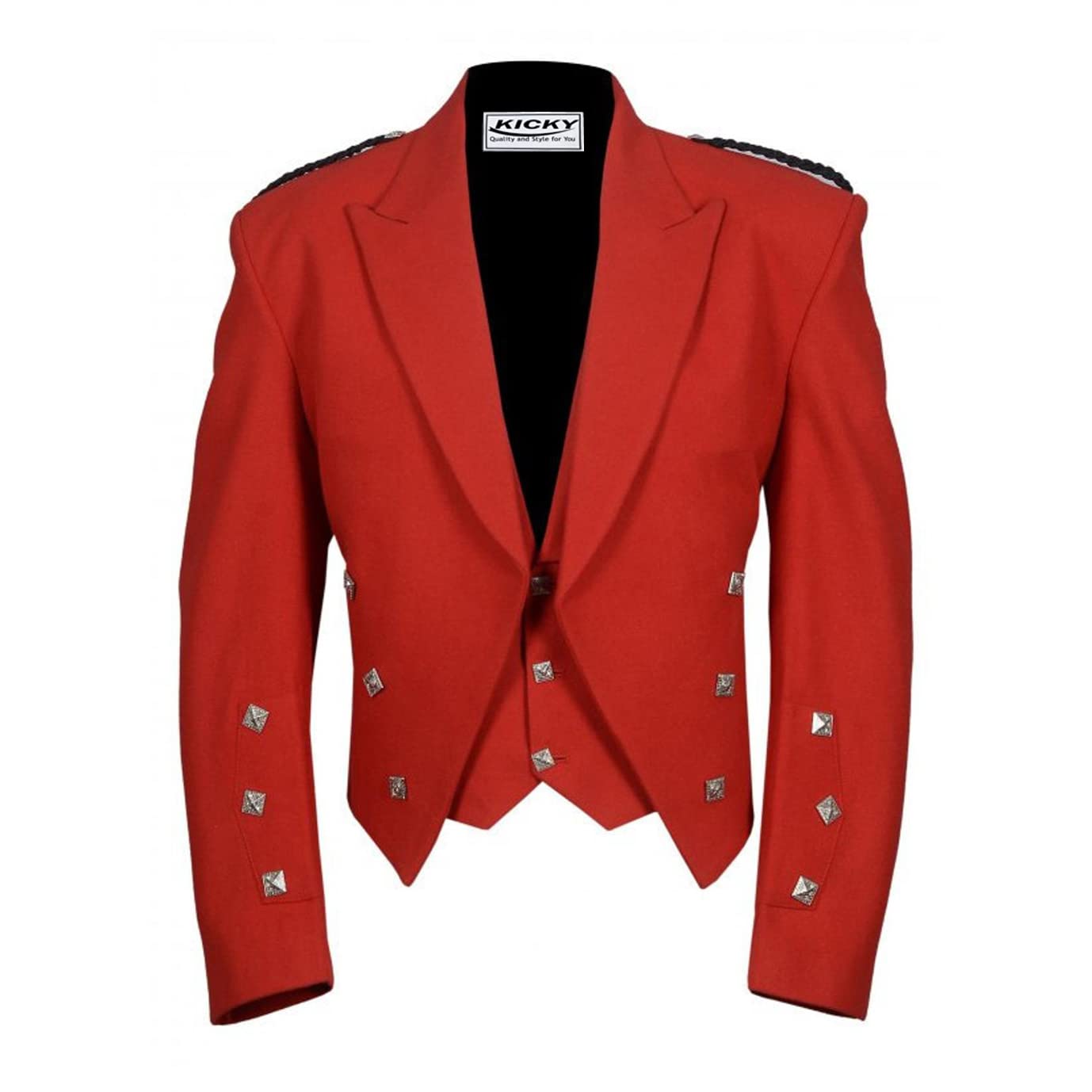 Kicky Men's Prince Charlie Jacket & Waistcoat Set - 100% Wool Formal Scottish Kilt Outfit in Red | Perfect for Weddings, Highland Dances & Special Occasions