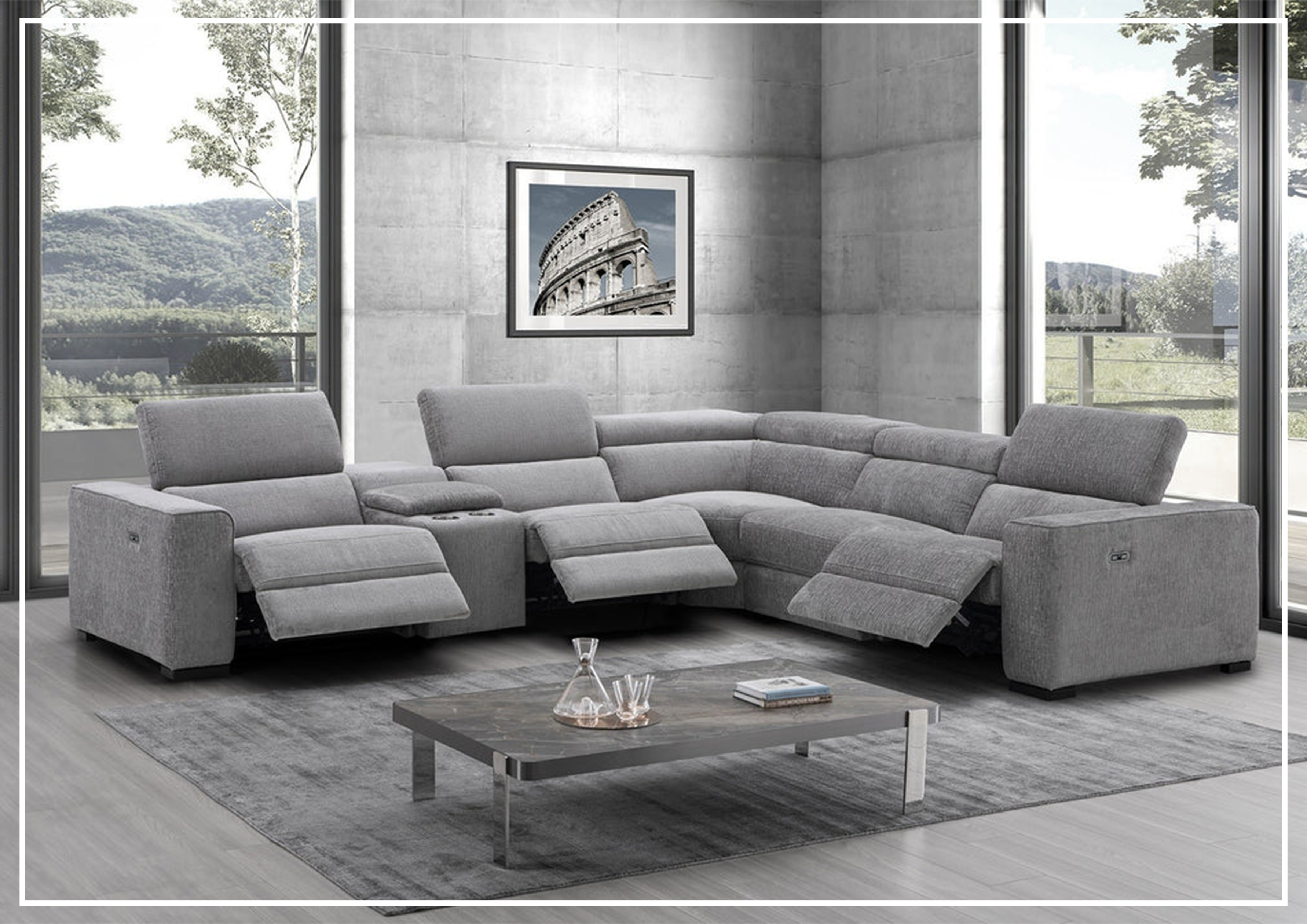 Gio Italia Aventura L-Shaped Fabric Power Reclining Sectional Sofa - Modern Recliner Couch with USB Charging for Living Room, Home Theater & Family Room Comfort