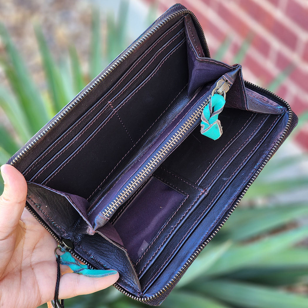 American Darling Genuine Turquoise Hand-Tooled Leather Wallet for Women – Perfect for Everyday Use, Gift Giving & Western Fashion Accessories
