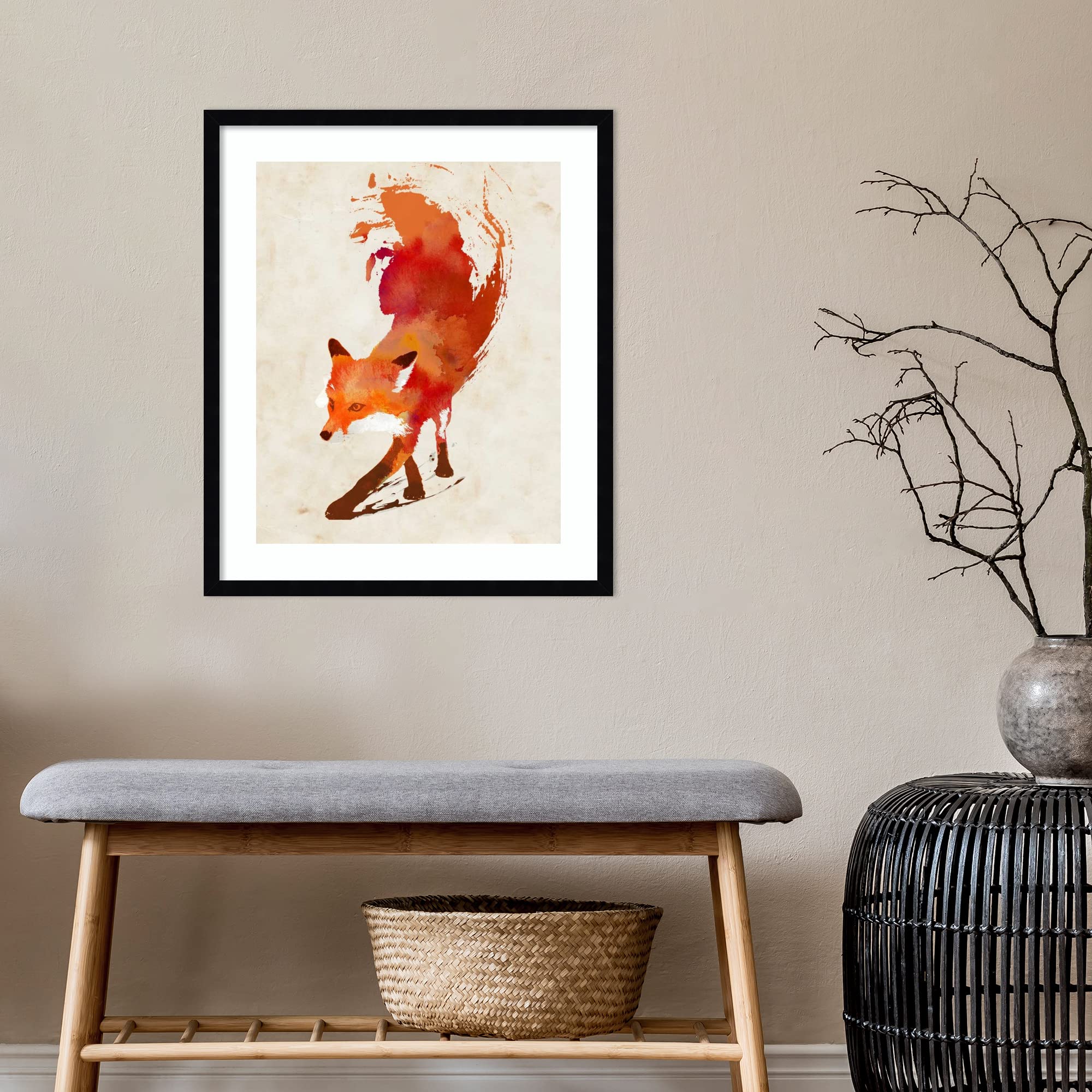 Amanti Art Framed Wall Art Print - 25x21 Fox Painting by Robert Farkas | Modern Animal Wall Decor for Living Room, Bedroom, Office | Contemporary Home & Office Decor | Perfect Gift for Nature Lovers