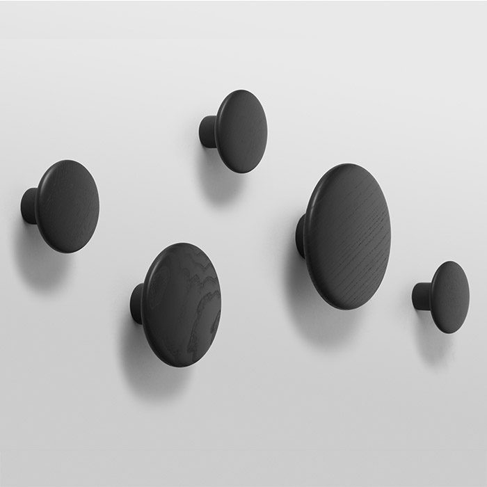 MUUTO The Dots Coat Hooks - Set of 5 in Black Ash | Modern Wall Hooks for Entryway, Bedroom & Bathroom Organization | Durable Scandinavian Design Hangers for Coats, Hats & Bags